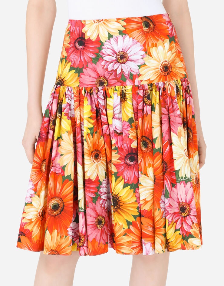 Poplin midi skirt with gerbera-daisy print with high waistband - 4