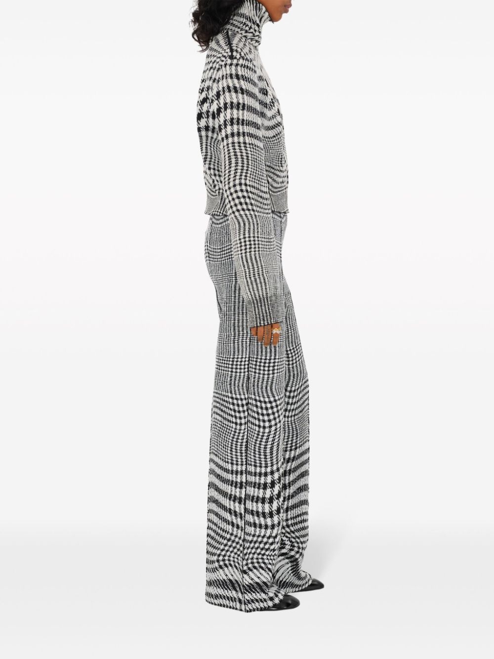 warped houndstooth jacquard wool-blend trousers - 3