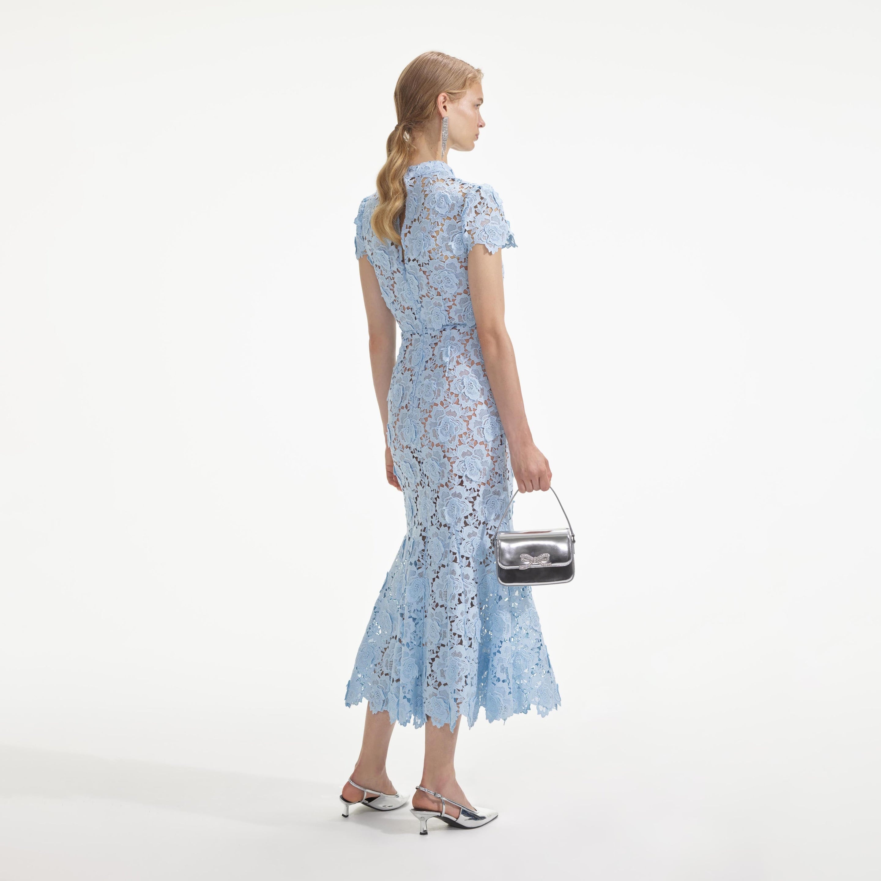 Blue Flower Lace Midi Dress - 3