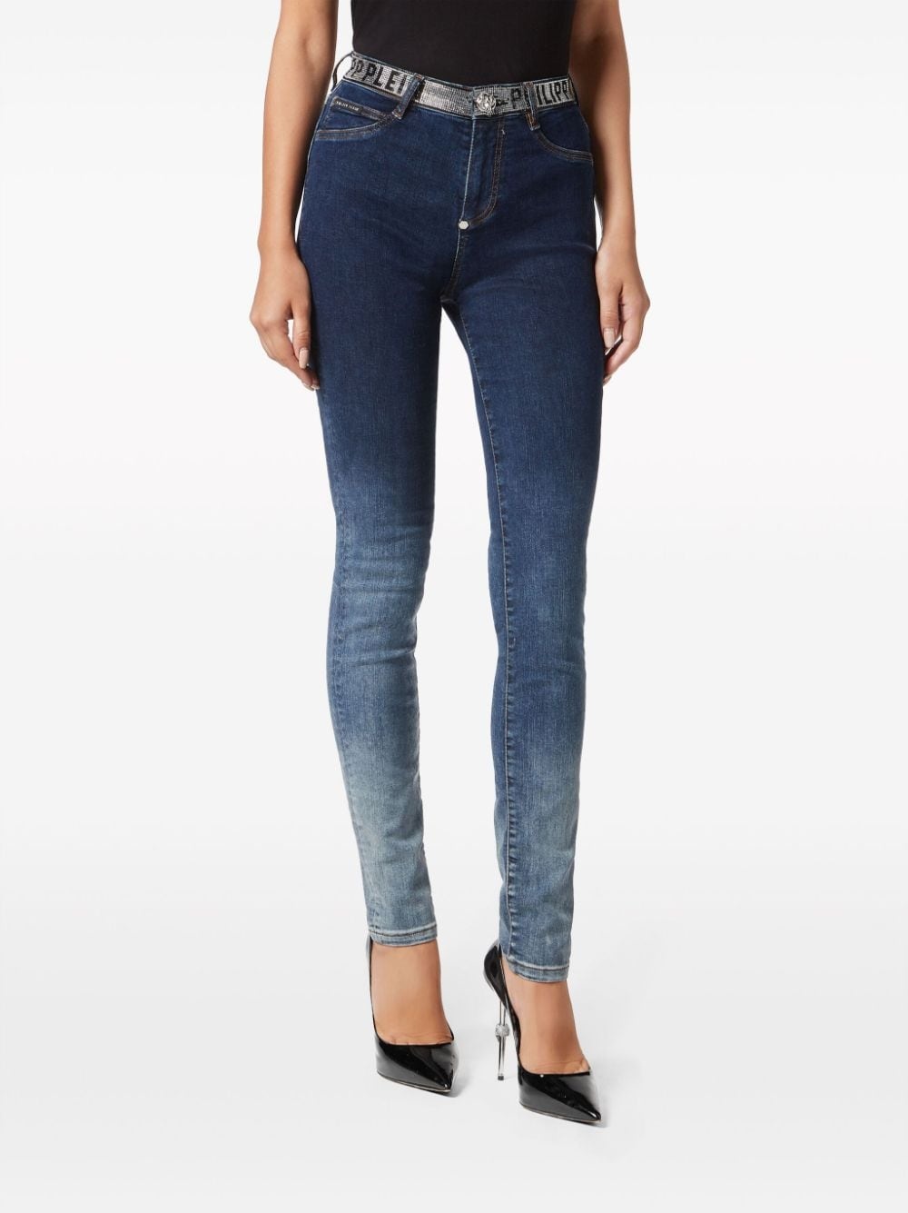 crystal-embellished high-waist jeans - 3