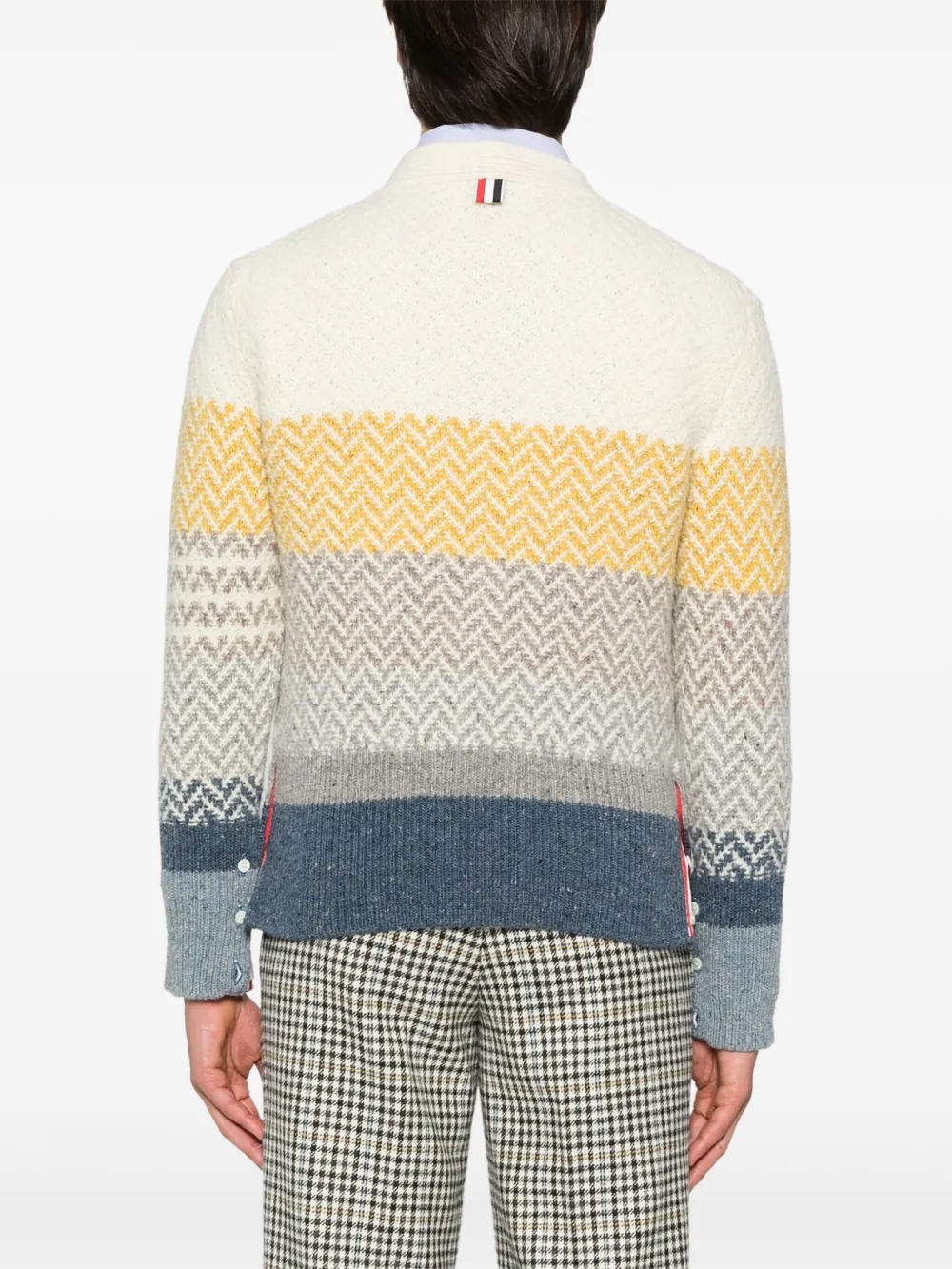 THOM BROWNE - Men Striped Herringbone Jacquard Classic V Neck Knitwear - 3