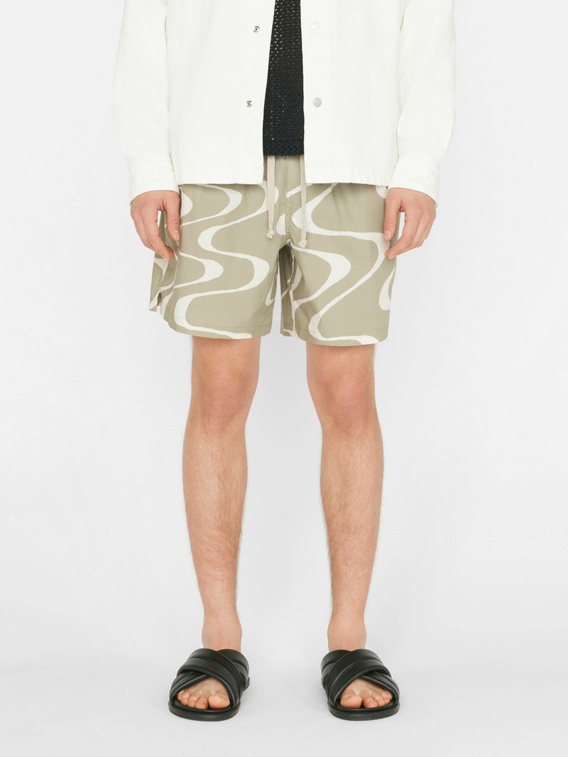 Abstract Wave Graphic Short in Sand Beige Print 3