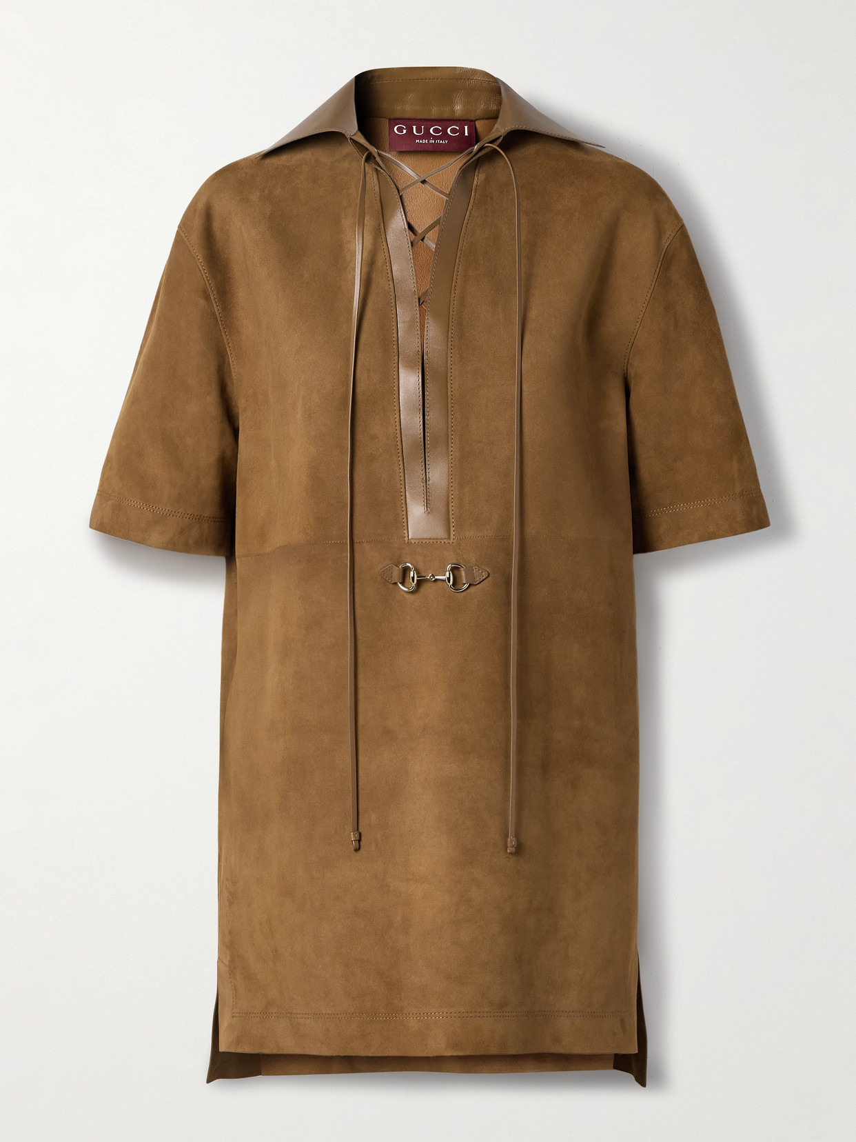 Horsebit-detailed Leather-trimmed Suede Mini Dress - 1