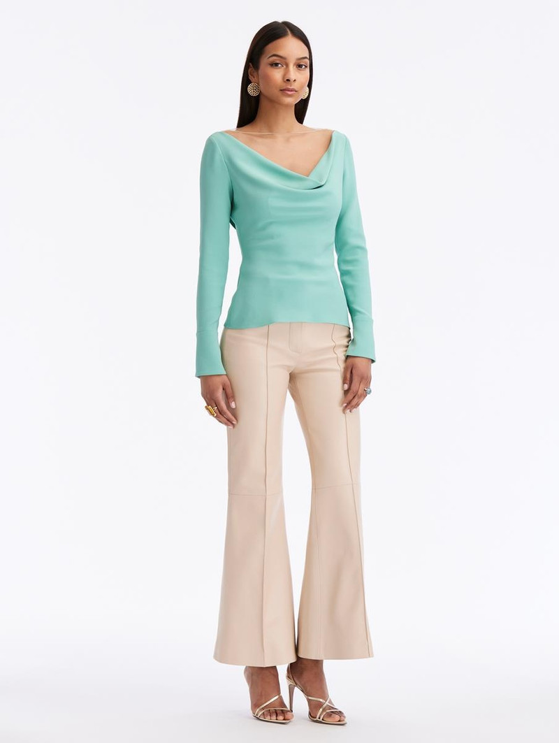 Oscar de la Renta BUTTON DETAIL COWL NECK BLOUSE outlook