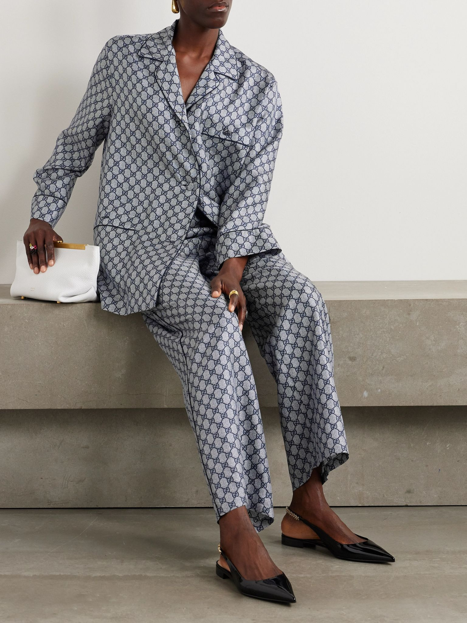 GG Supreme printed silk-twill pajama shirt Blue - 2