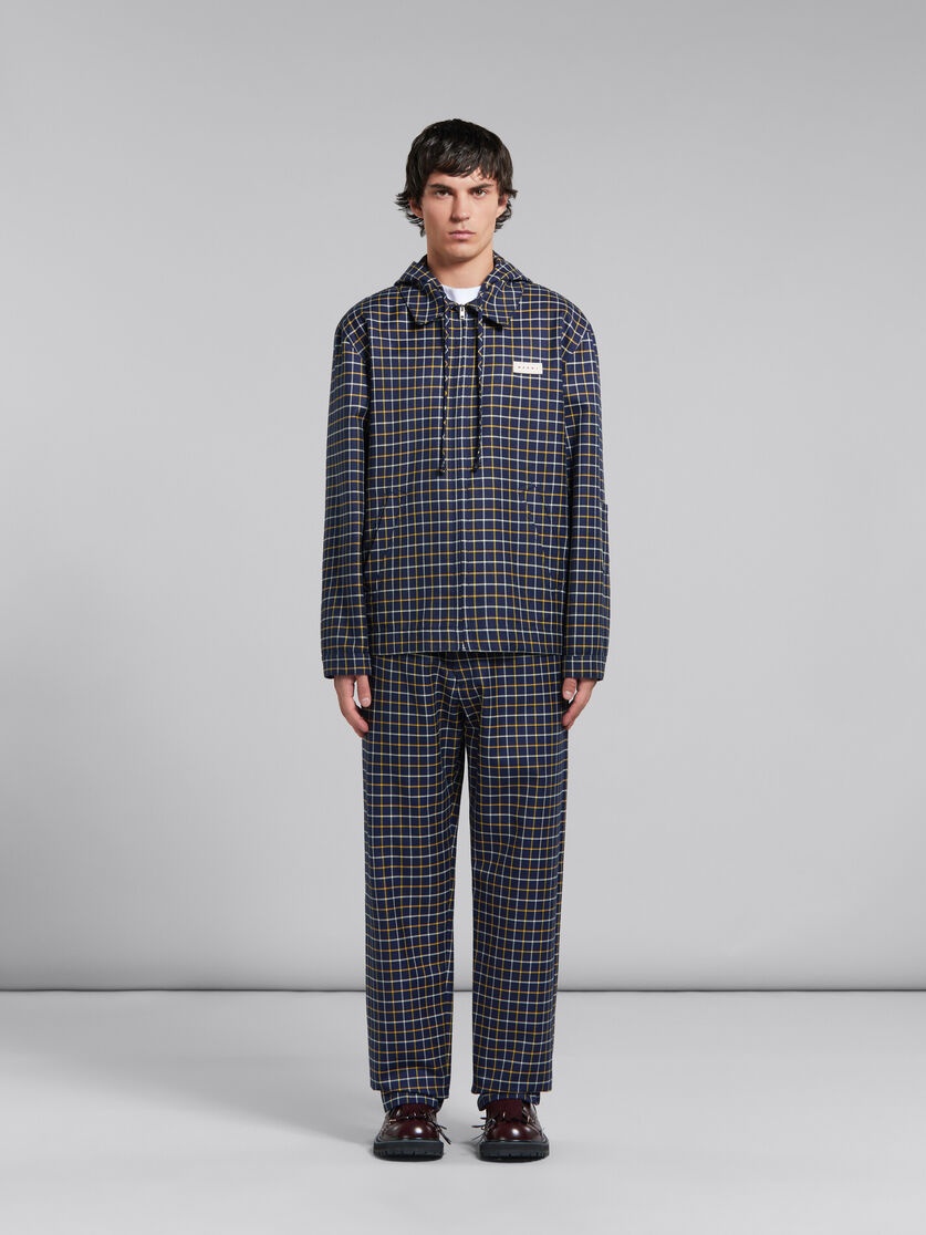 BLUE CHECKED WOOL AND COTTON OVERSHIRT - 2