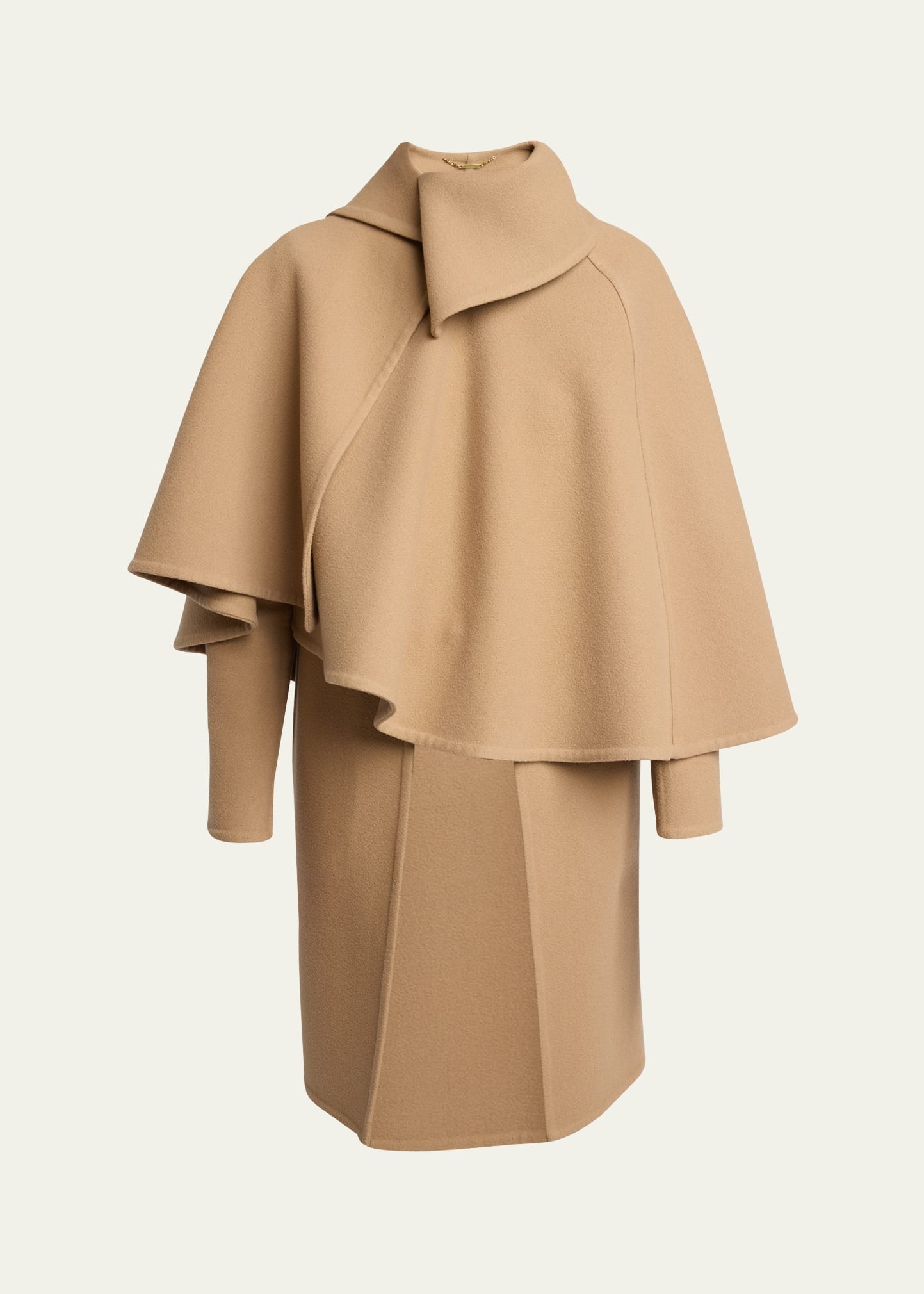 Cape Overlay Double-Face Wool Cashmere Coat - 1