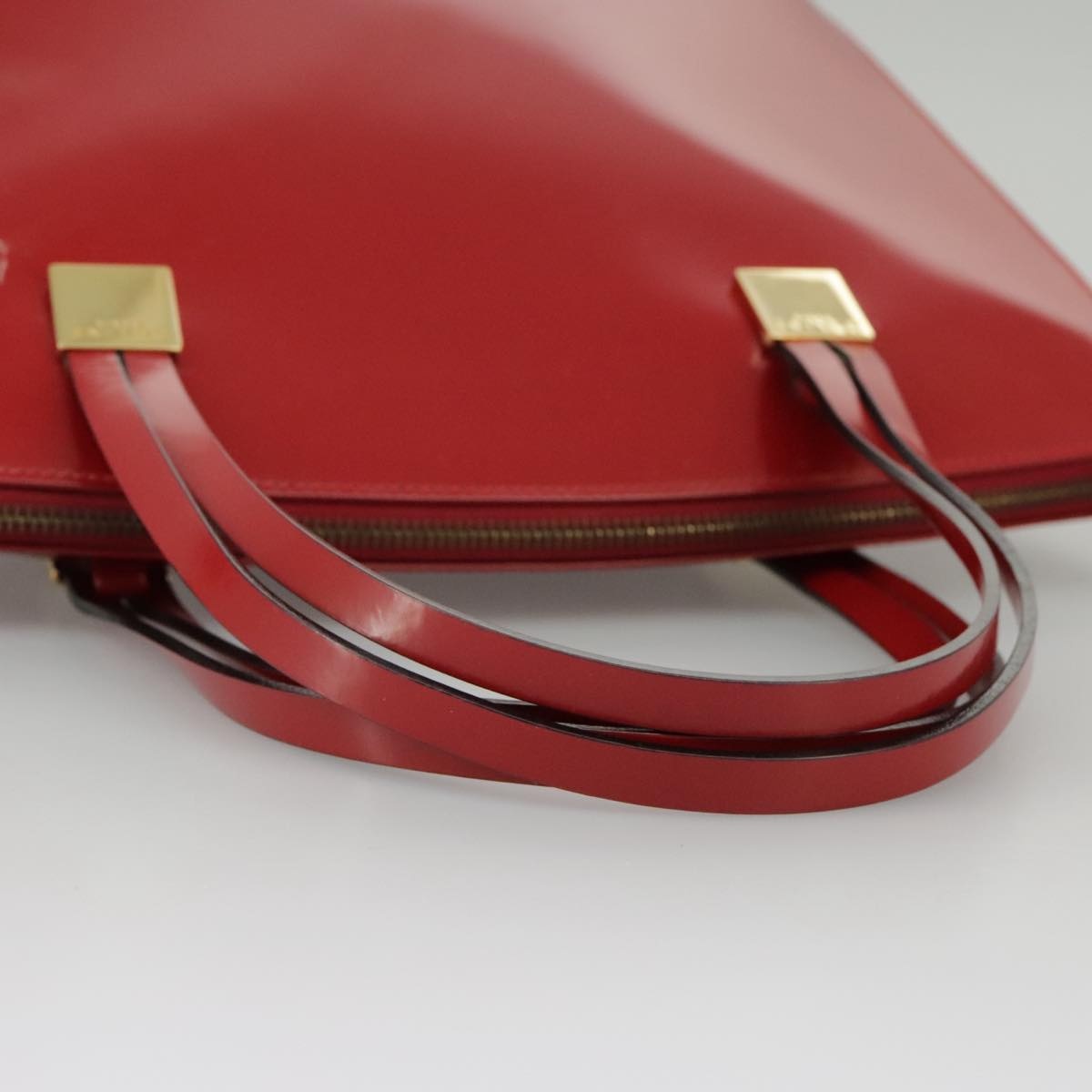 CELINE Hand Bag Patent Leather Red Gold - 7