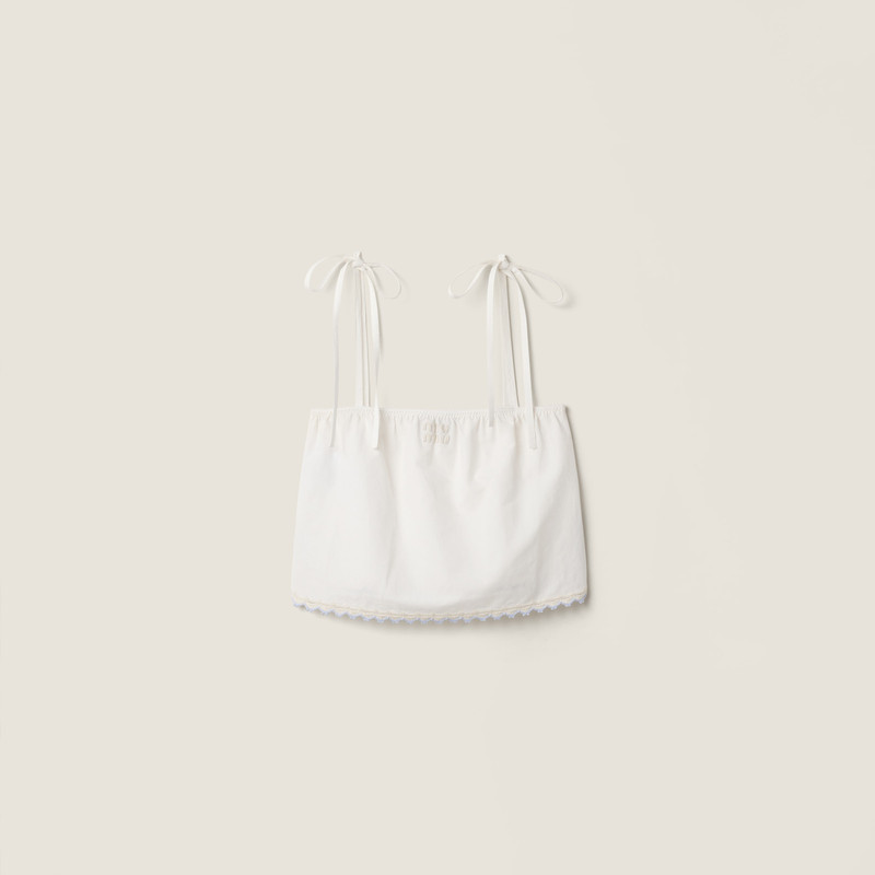 Embroidered slubbed poplin top 1