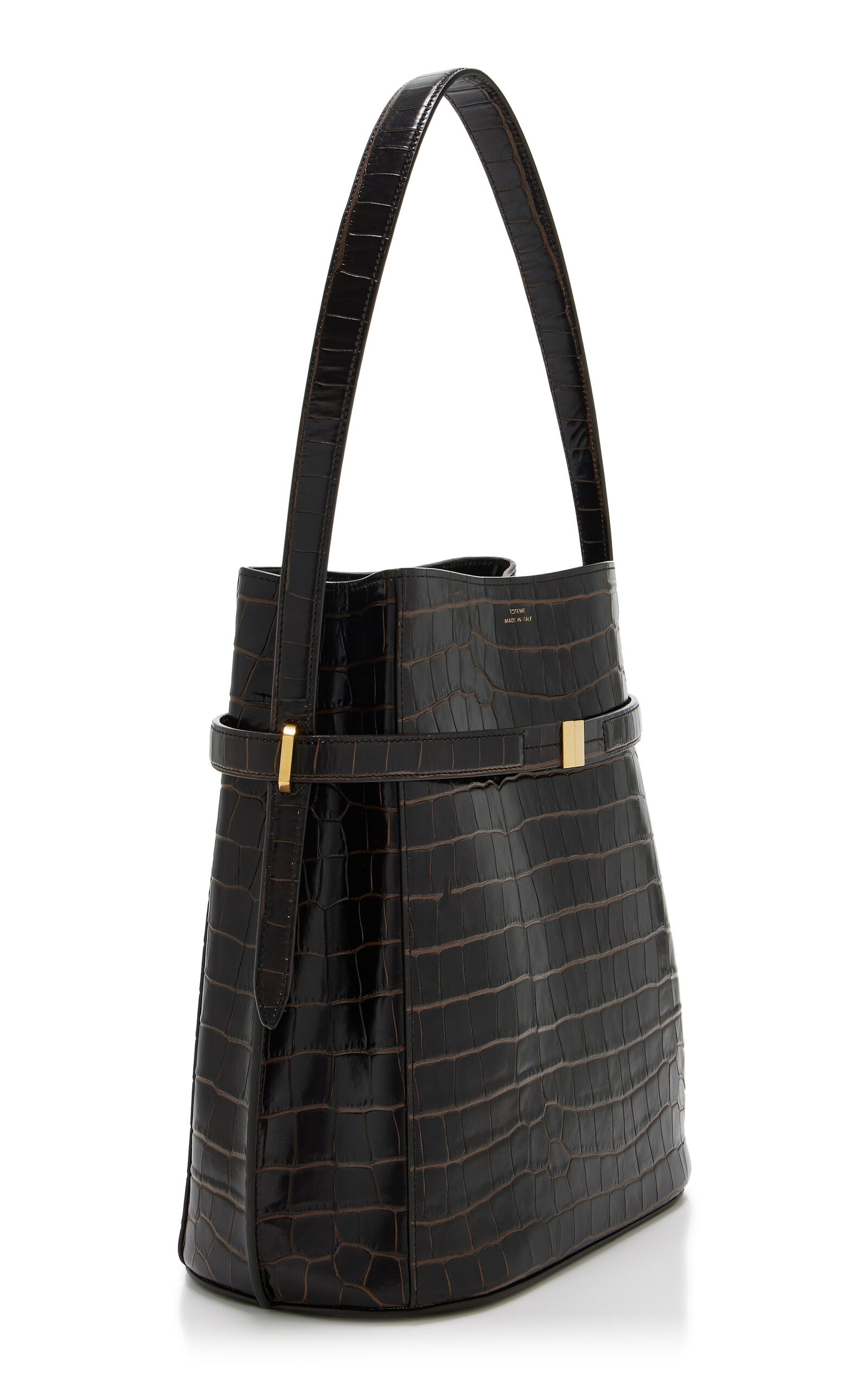 Belted Croco-embossed Bucket Bag brown - 3