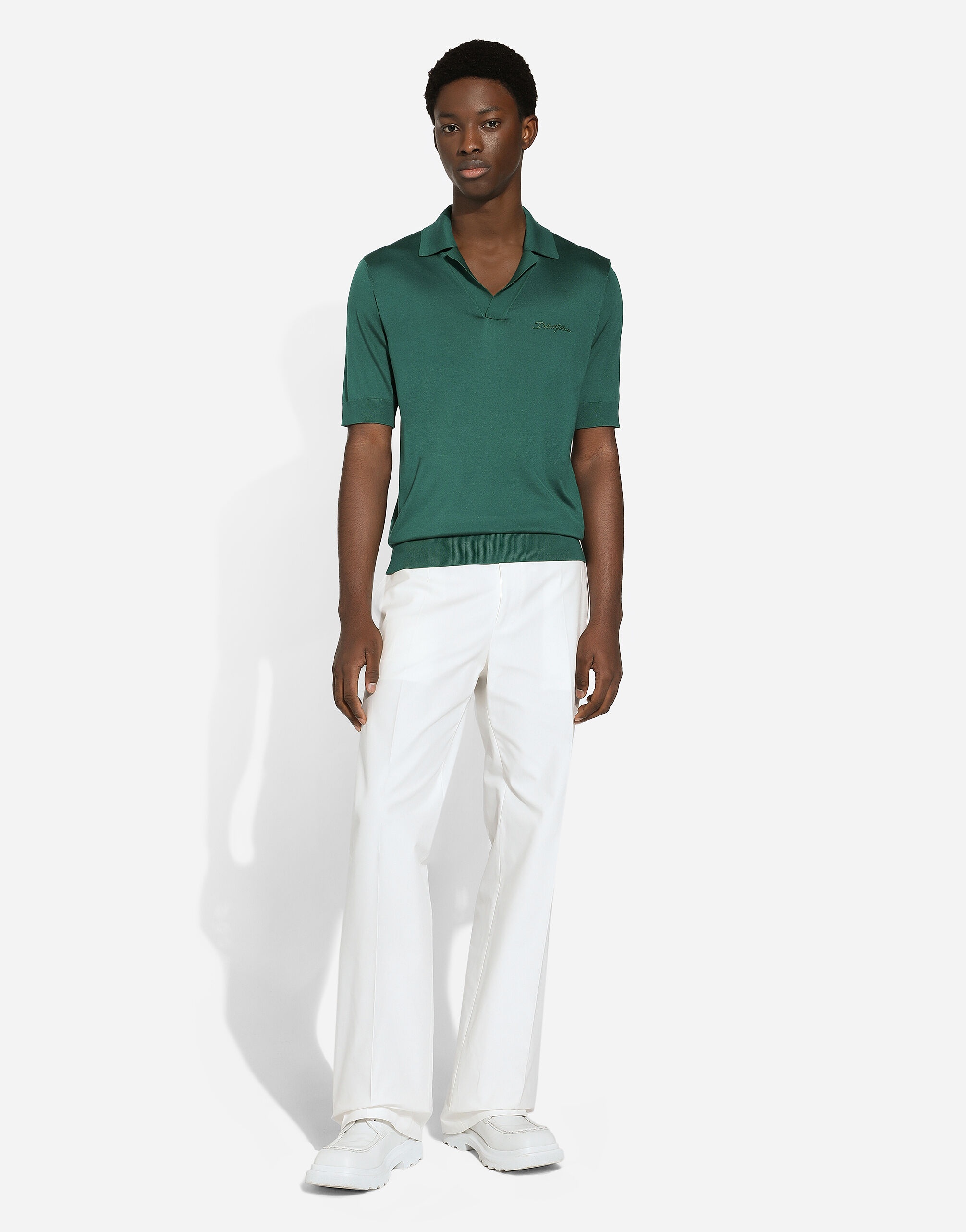 Silk polo-shirt with Dolce&Gabbana embroidery - 5