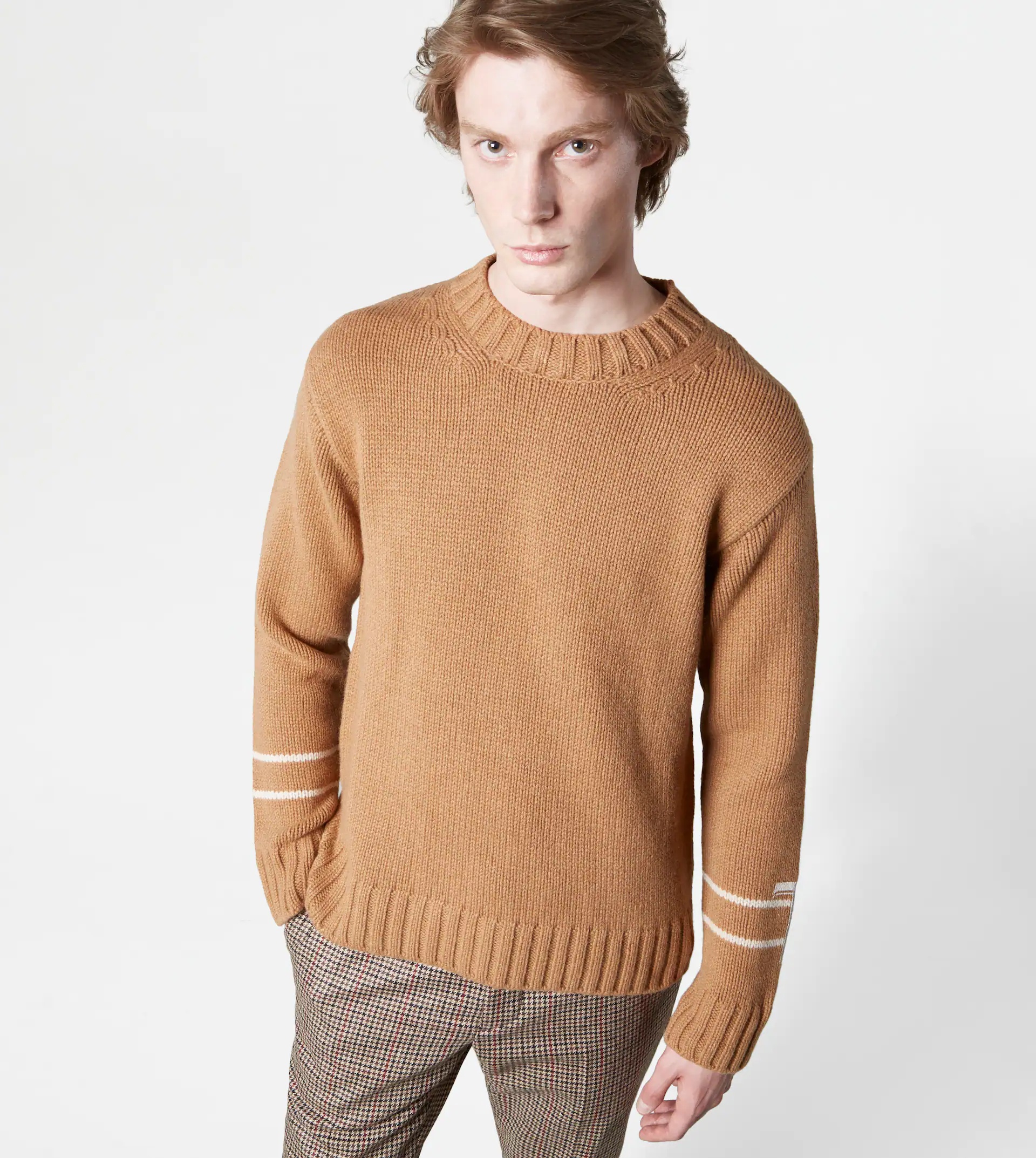 ROUND NECK JUMPER IN CASHMERE BLEND - BROWN - 7