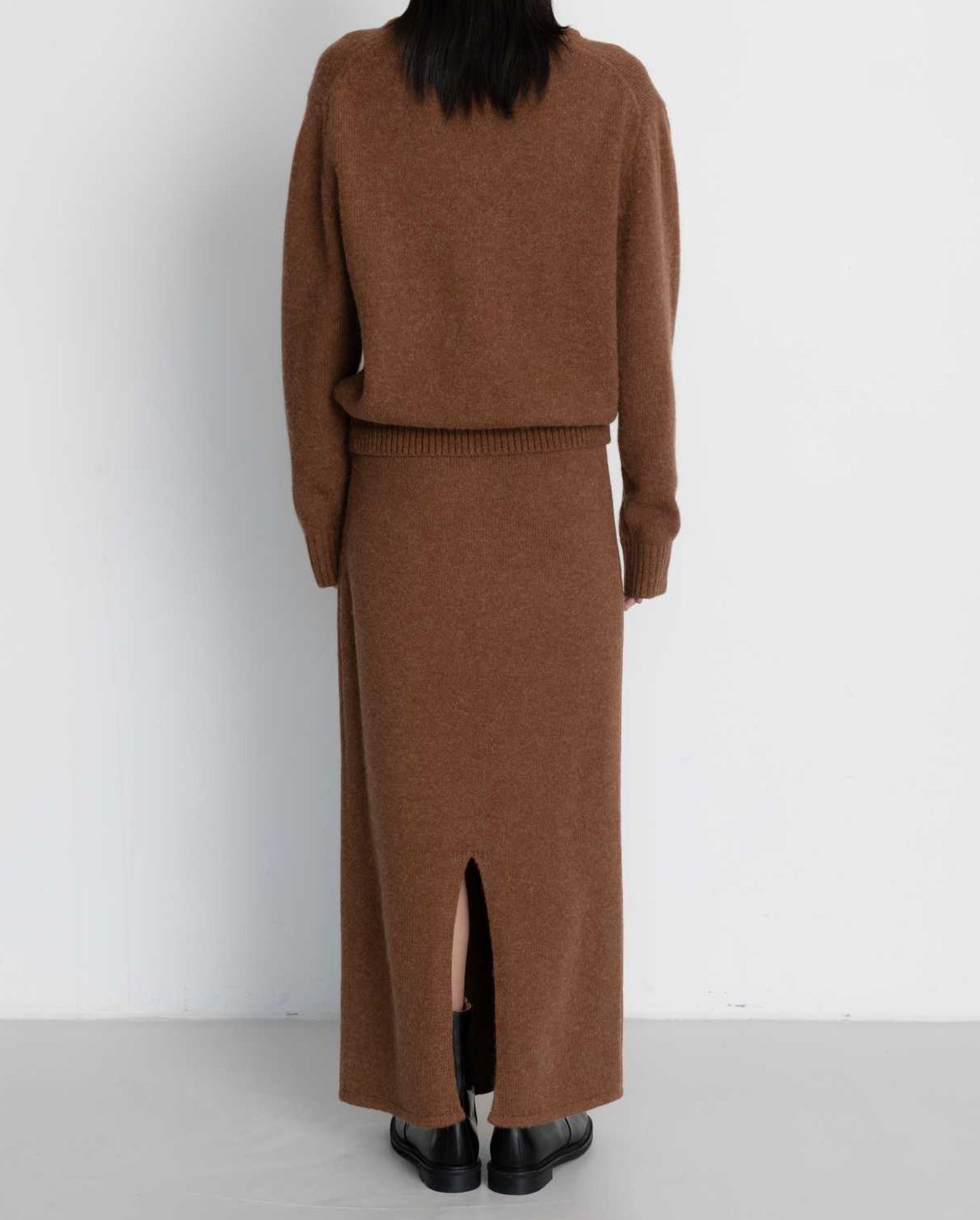 Alpaca Blend Long Skirt - Brown - 3