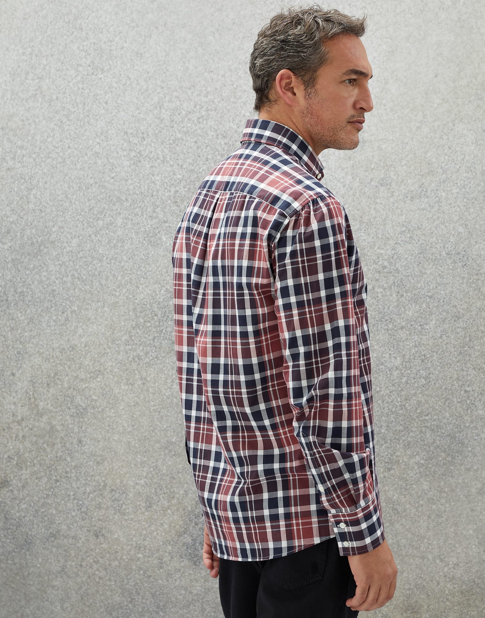 Madras poplin basic fit shirt with spread collar - 2
