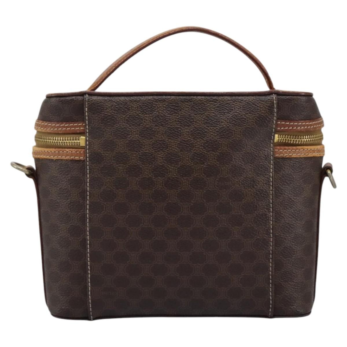 CELINE Macadam Canvas Vanity Hand Bag Pvc Leather Brown - 3