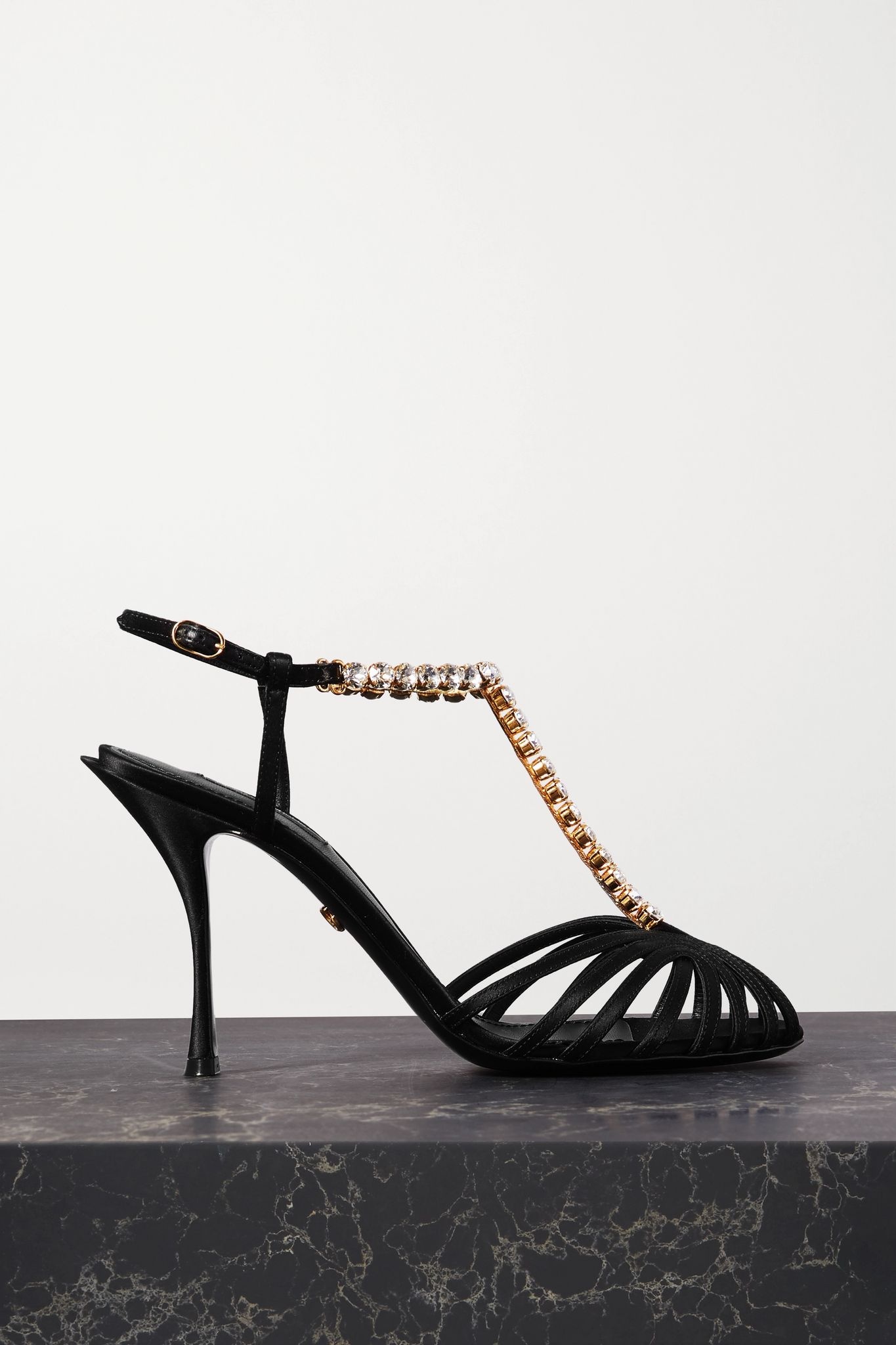 Crystal-embellished satin sandals - 1