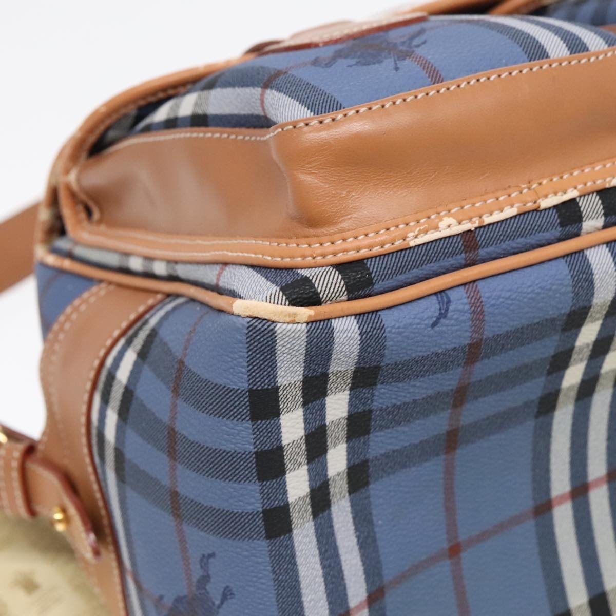 Burberry Nova Check Shoulder Bag Pvc Leather Blue Gold - 12