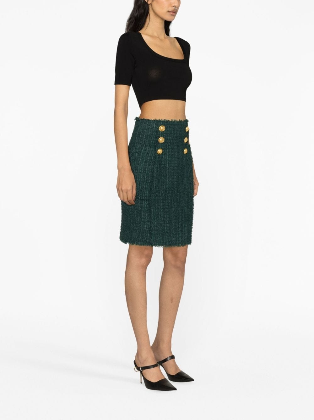 button-detail tweed pencil skirt - 3