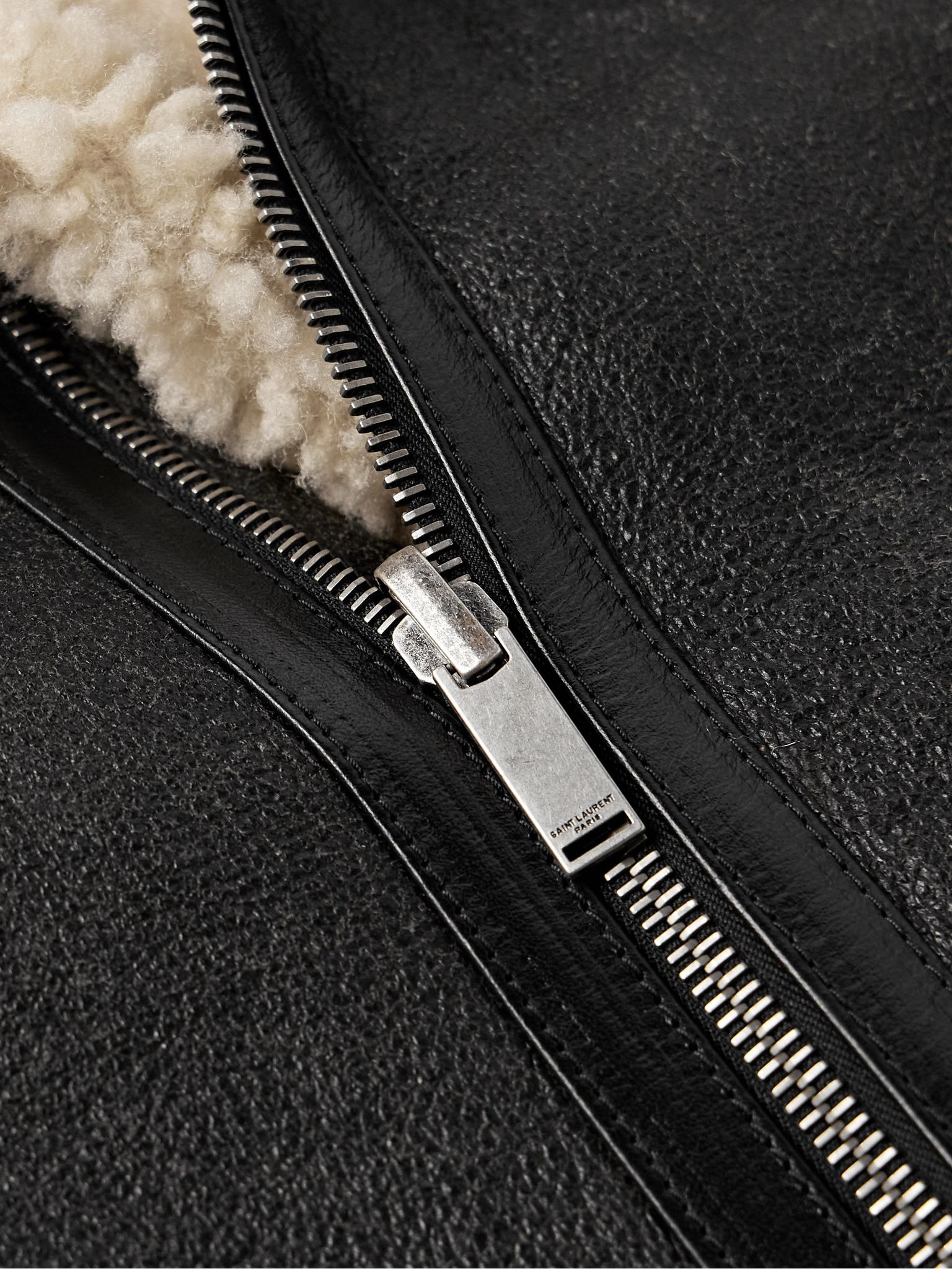 Reversible Leather-Trimmed Shearling Flight Jacket Black - 4