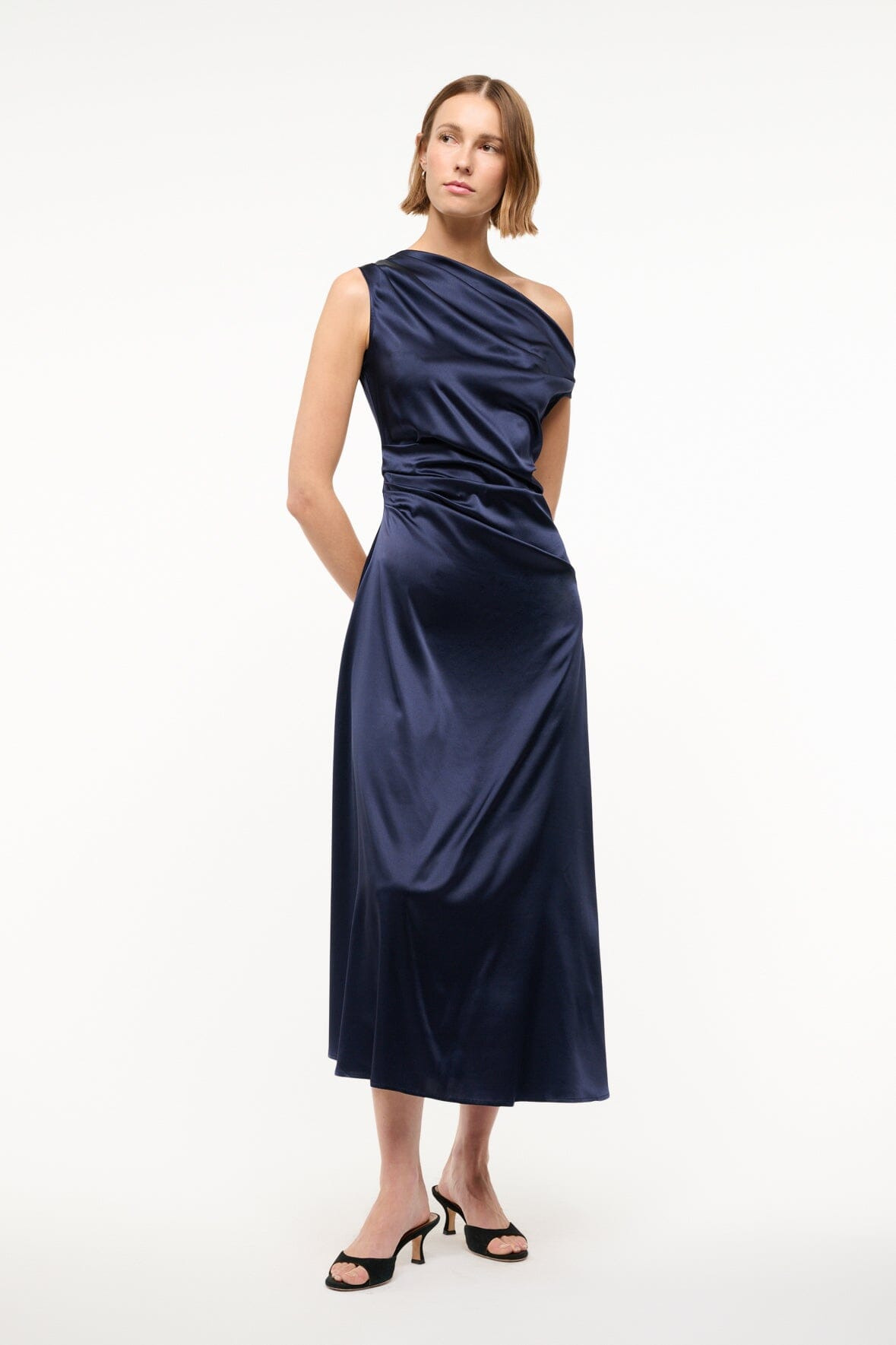 STAUD PHARE SILK DRESS NAVY - 6