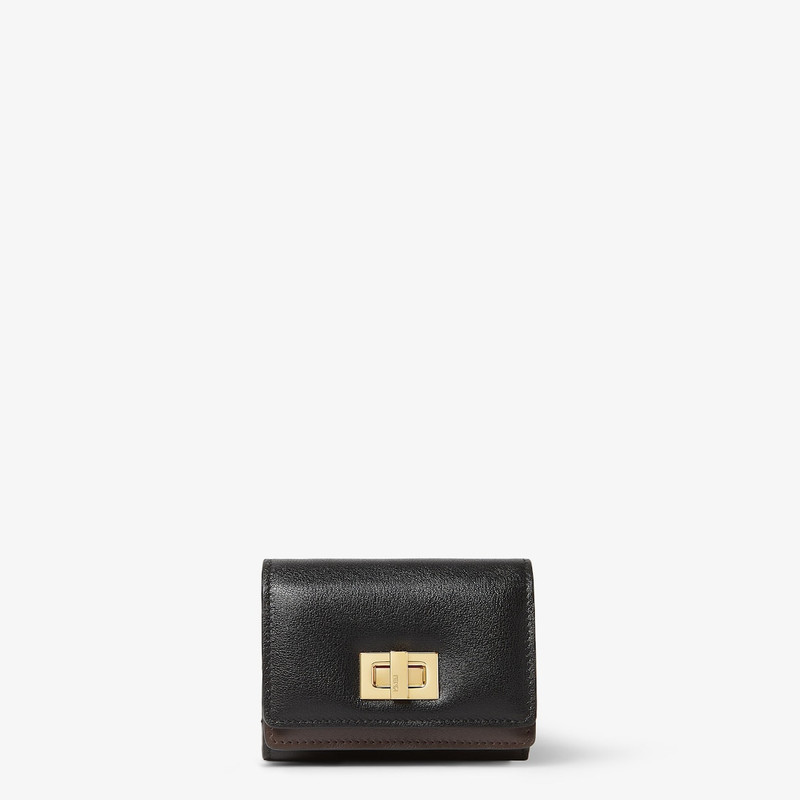 Fendi Way Trifold Small Black and chocolate brown leather wallet 1