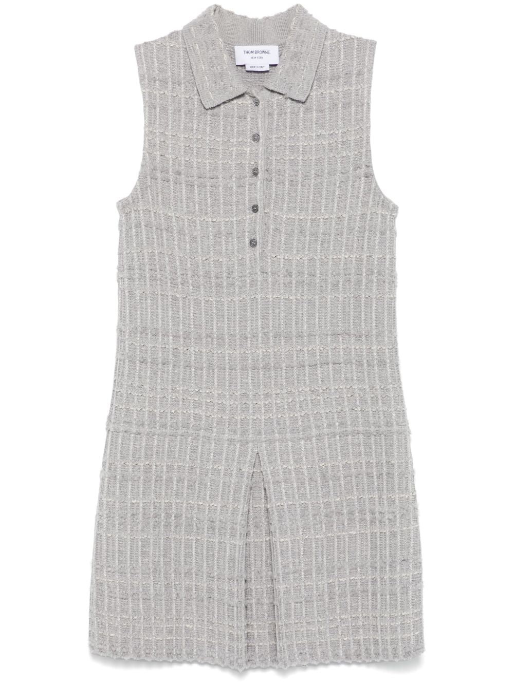 THOM BROWNE - Women Seersucker Knit Tweed Jacquard Sleeveless Polo Mini Dress - 5