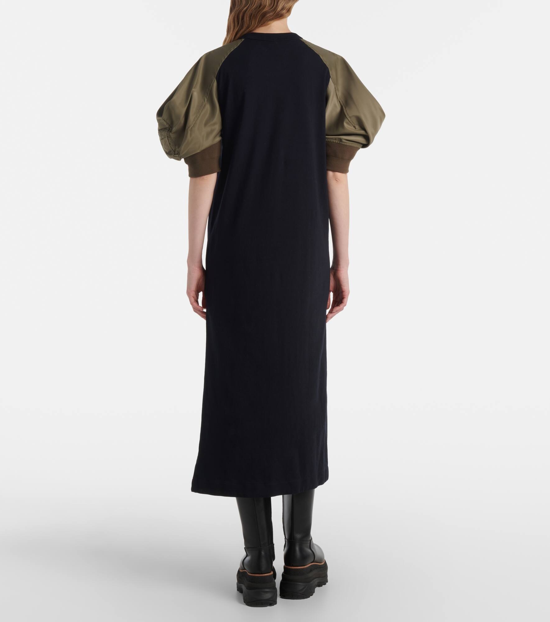 Puff-sleeve cotton jersey midi dress - 3