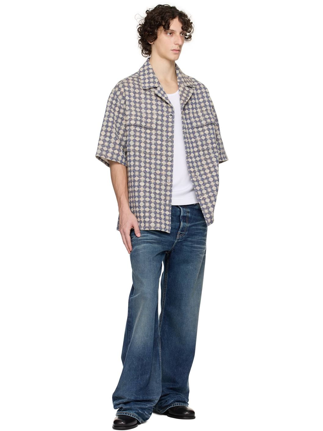 Navy & Beige MA Quad Boucle Camp Shirt - 4
