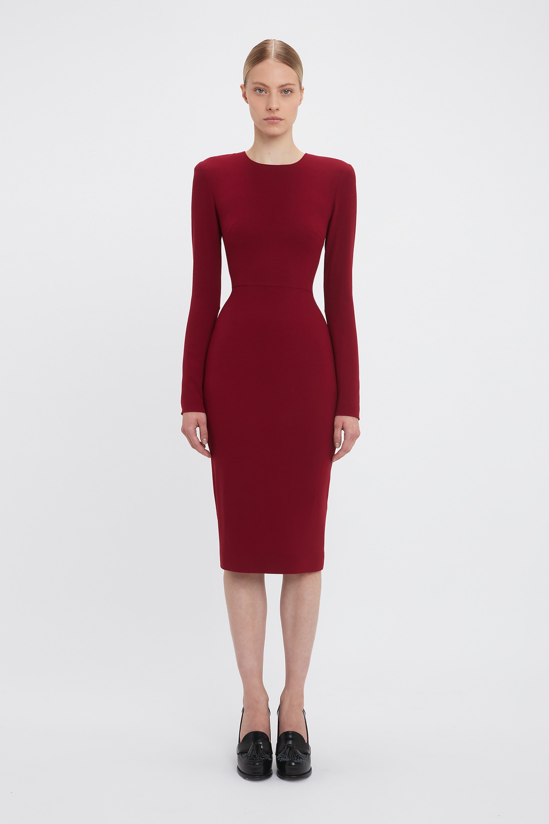 Long Sleeve T-Shirt Fitted Dress In Oxblood - 2