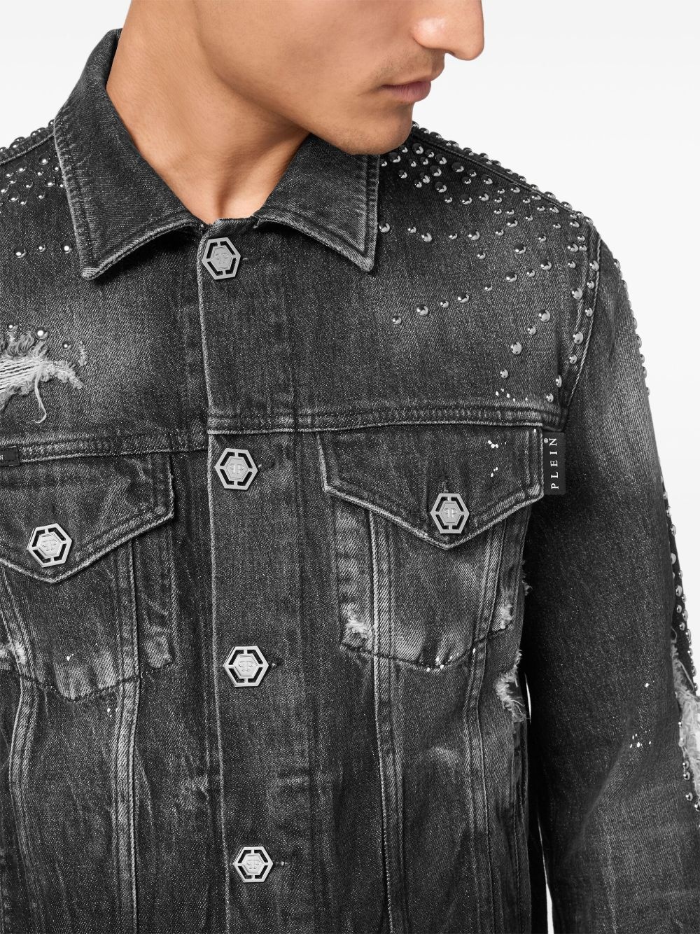 stud-embellished denim jacket - 5