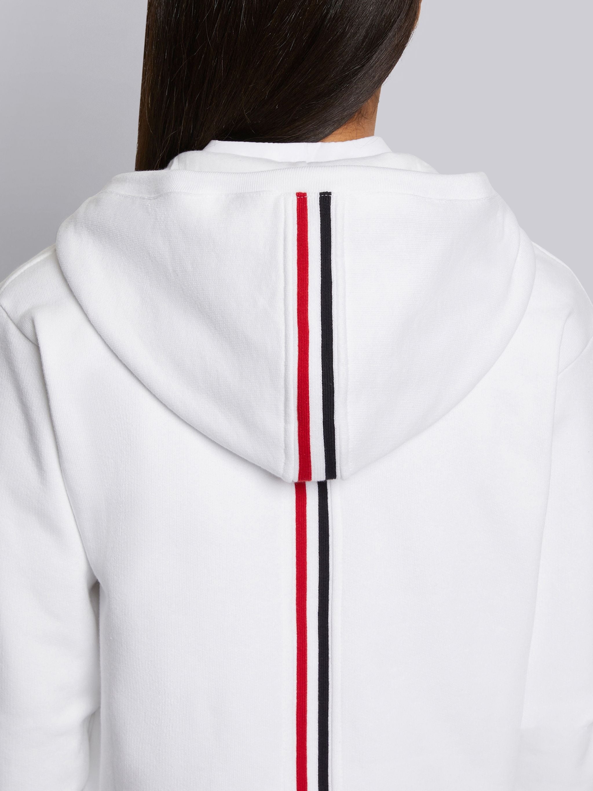 White Classic Loopback Cotton Center Back Stripe Zip-up Hoodie - 6