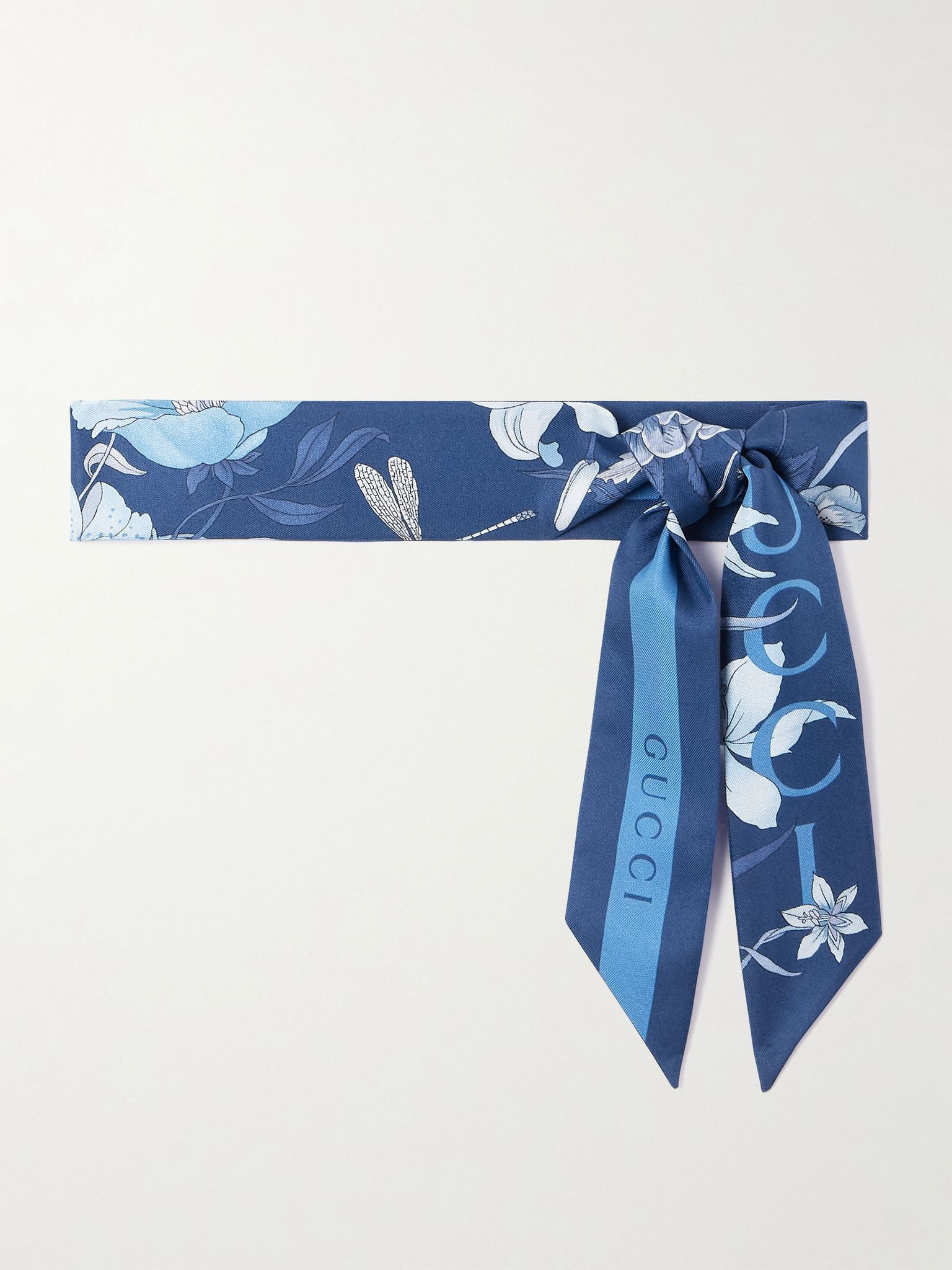 Flora floral-print silk-twill scarf Midnight blue - 1