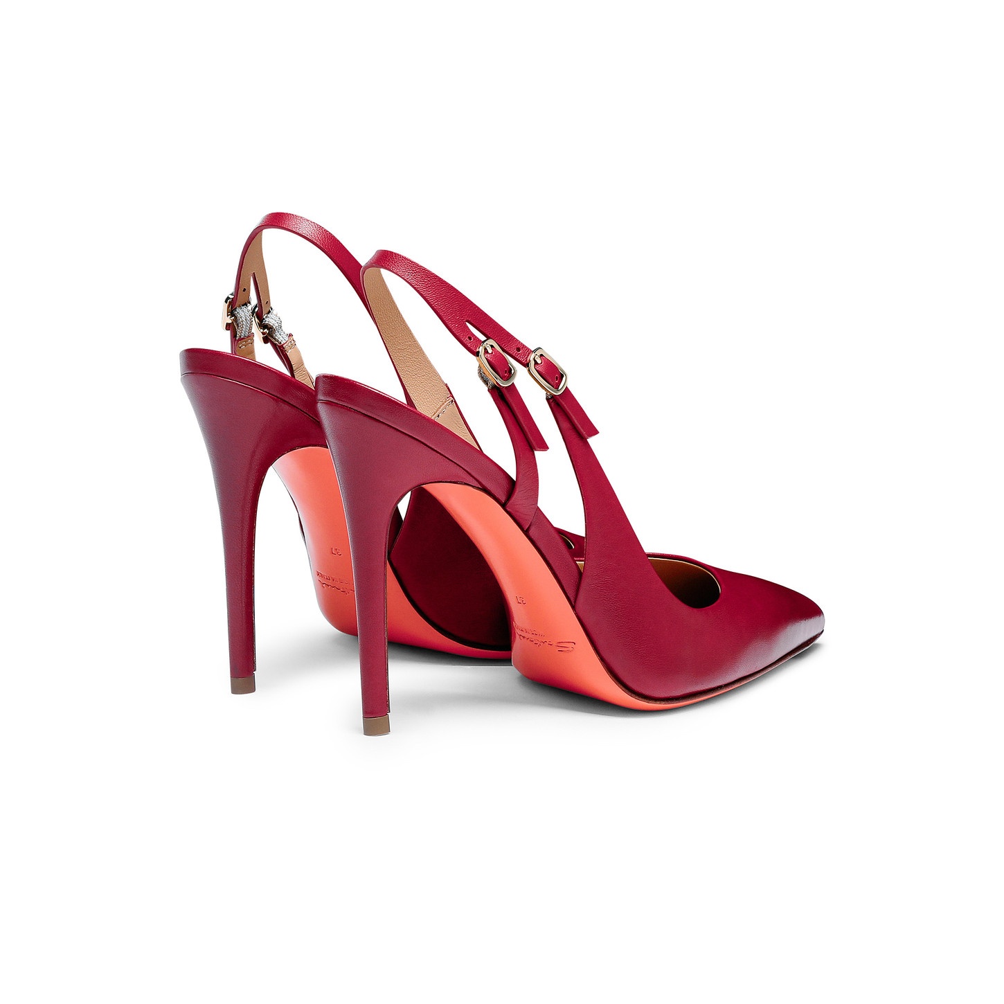 Women's red leather high-heel slingback - 3