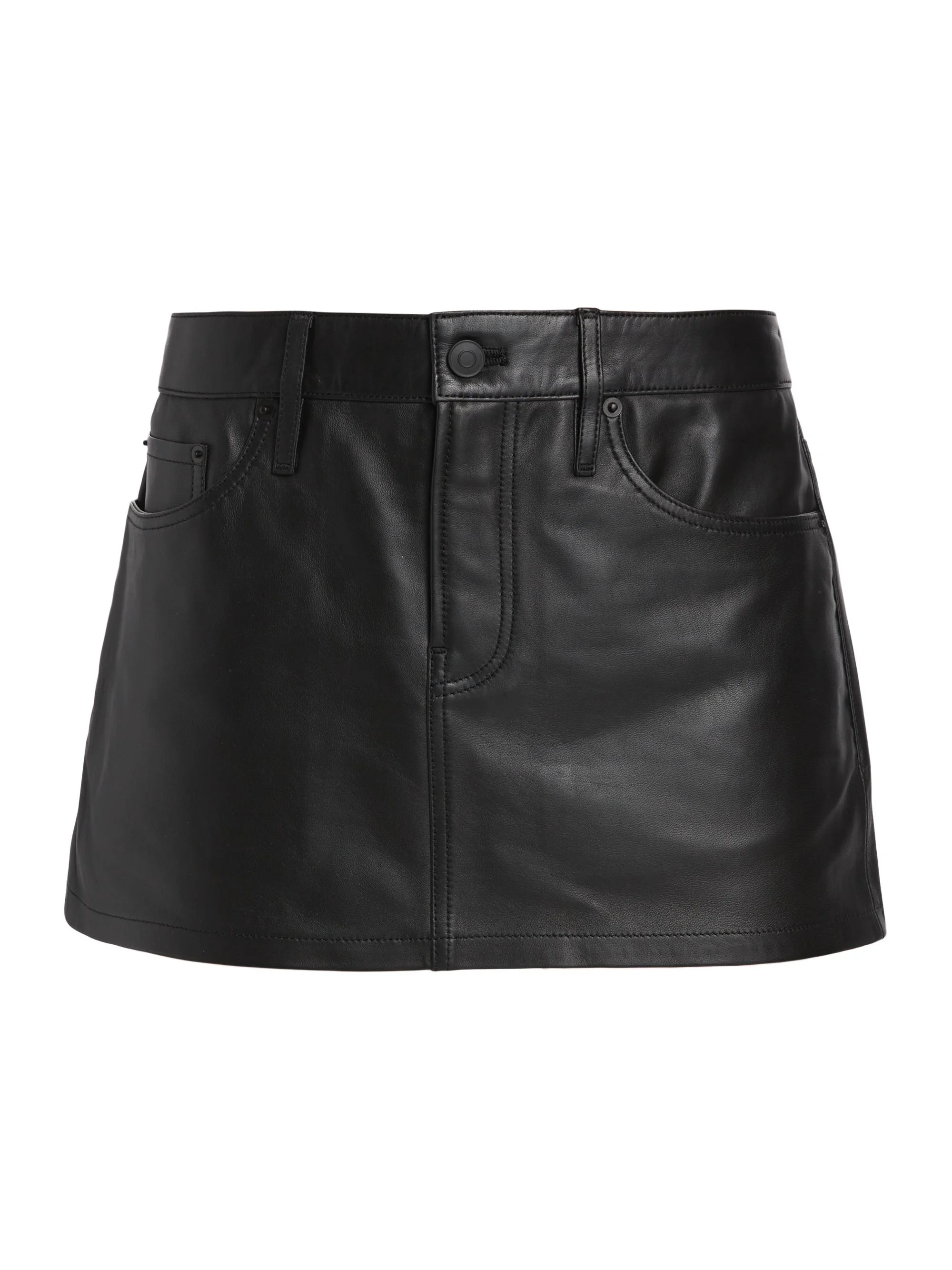 Women's Leather Five-Pocket Miniskirt - Black - 1
