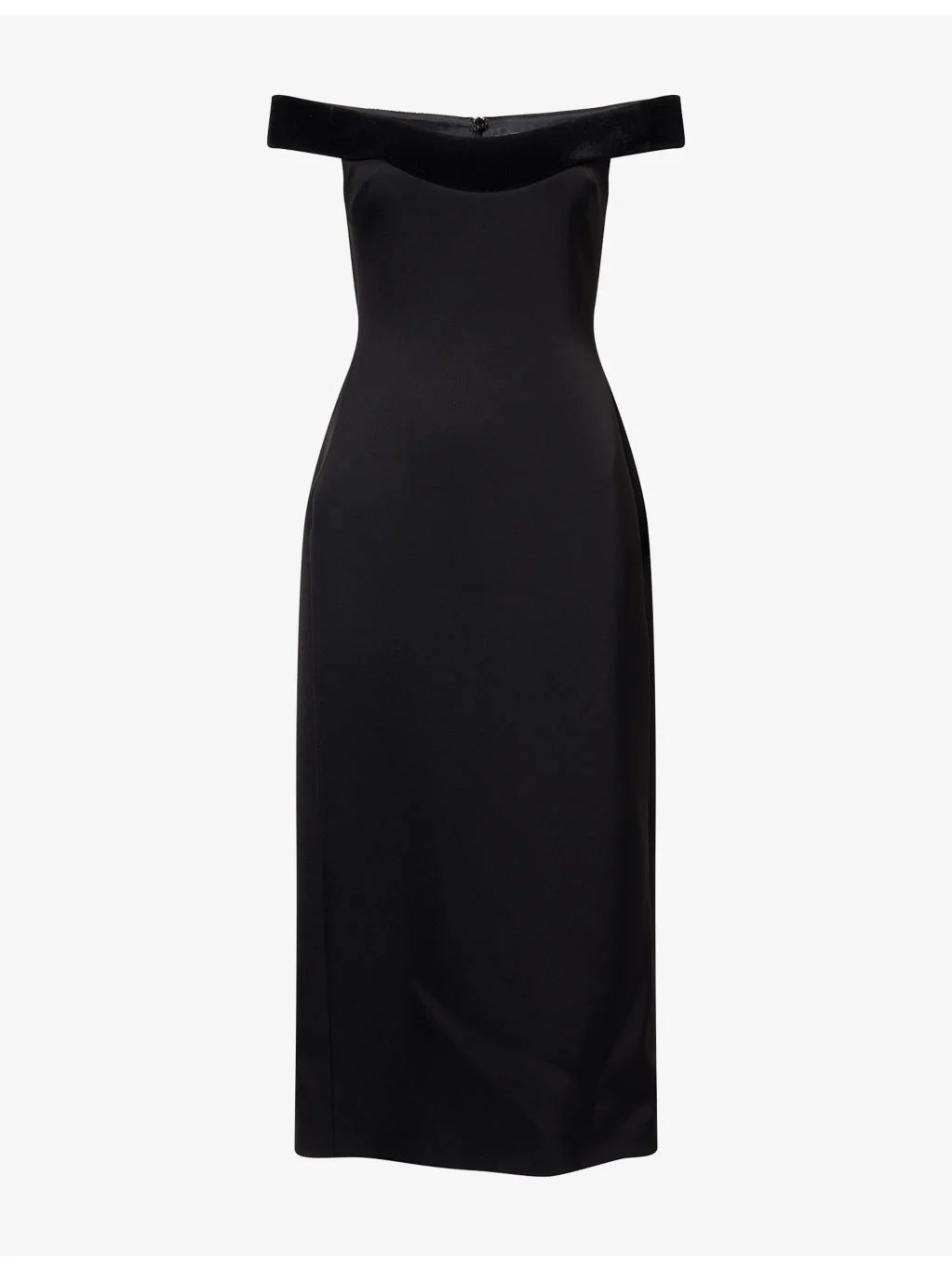 Off-Shoulder Velvet-Trim Satin Midi Dress - 1