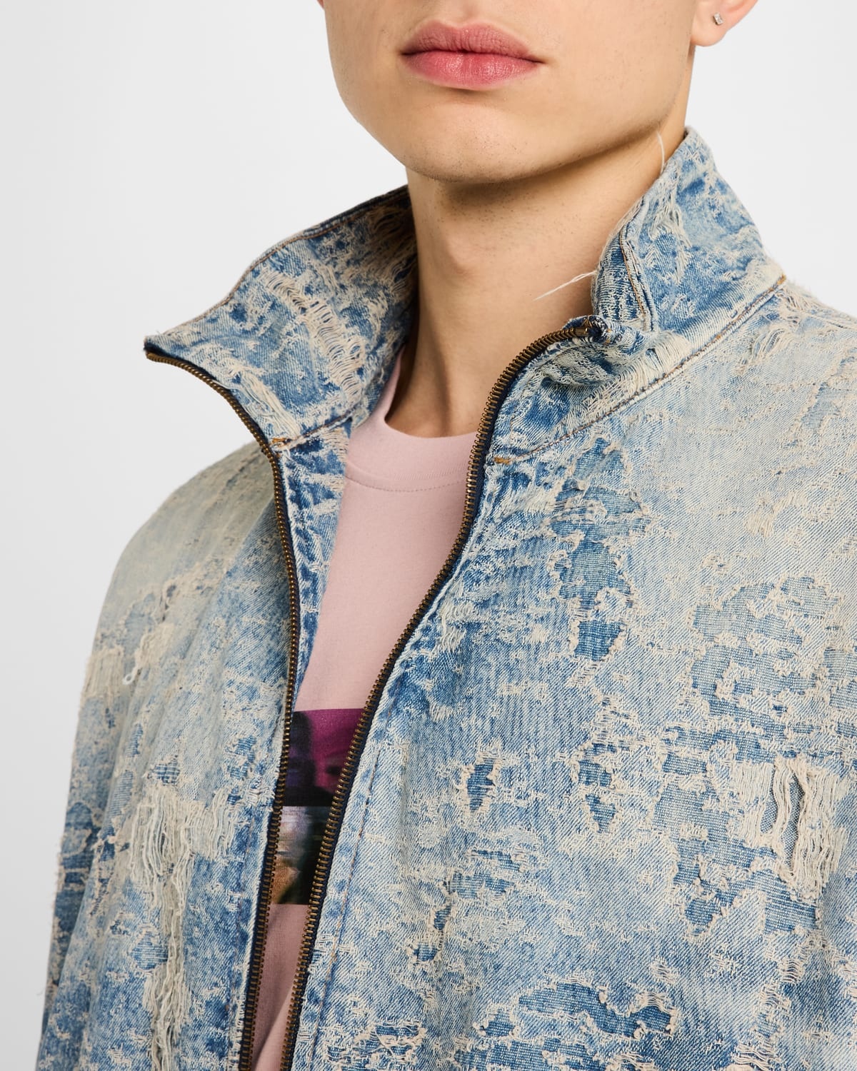 Men's Destroyed Denim Jacket - 5