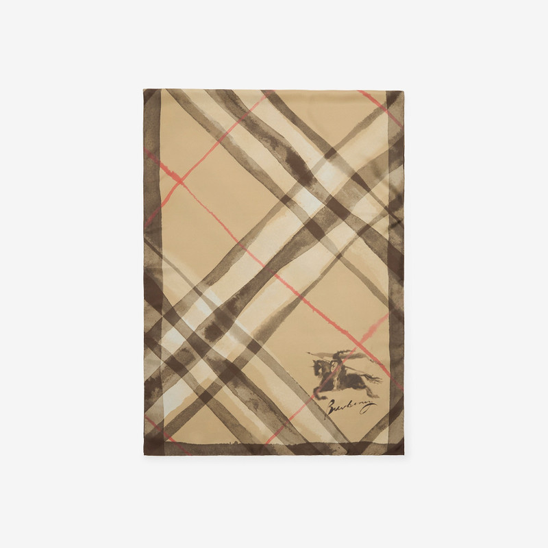 Wide Watercolour Check Silk Scarf 1