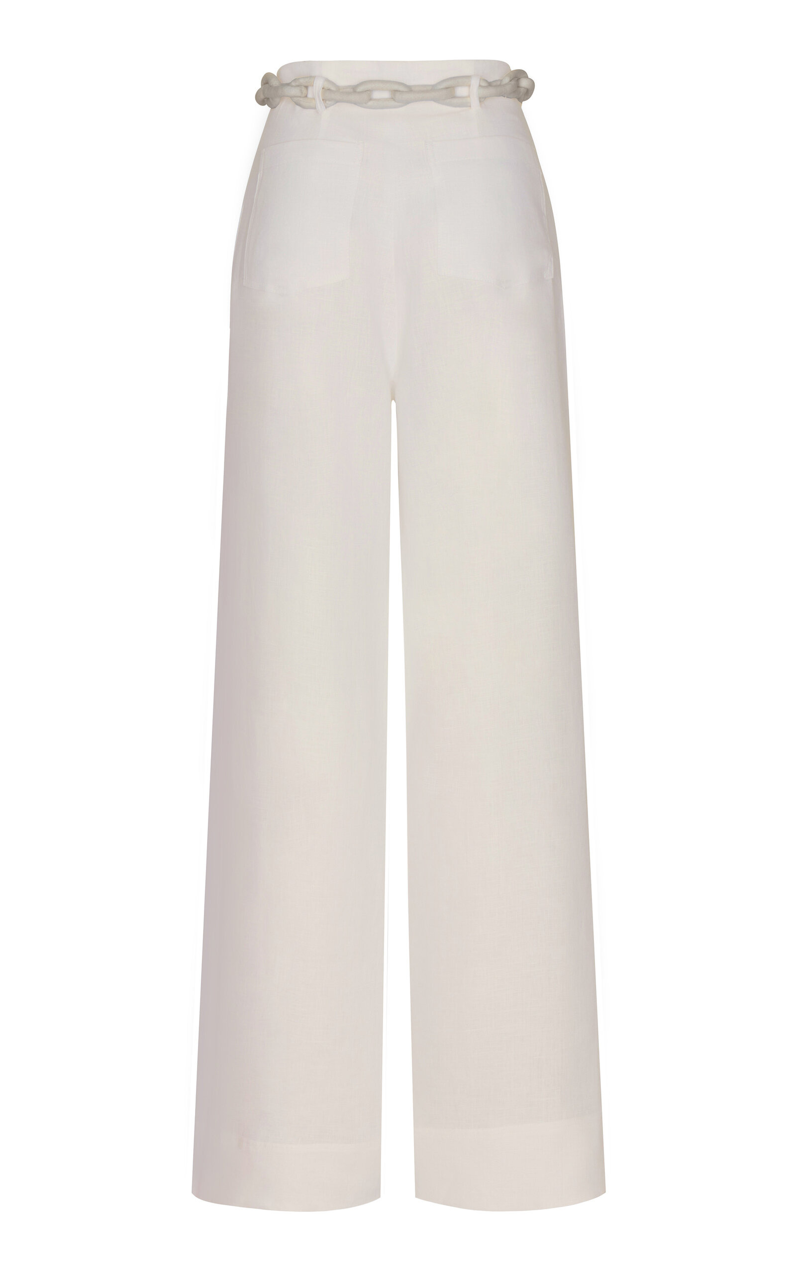 Senda Ecru Belted Linen Pants white - 3
