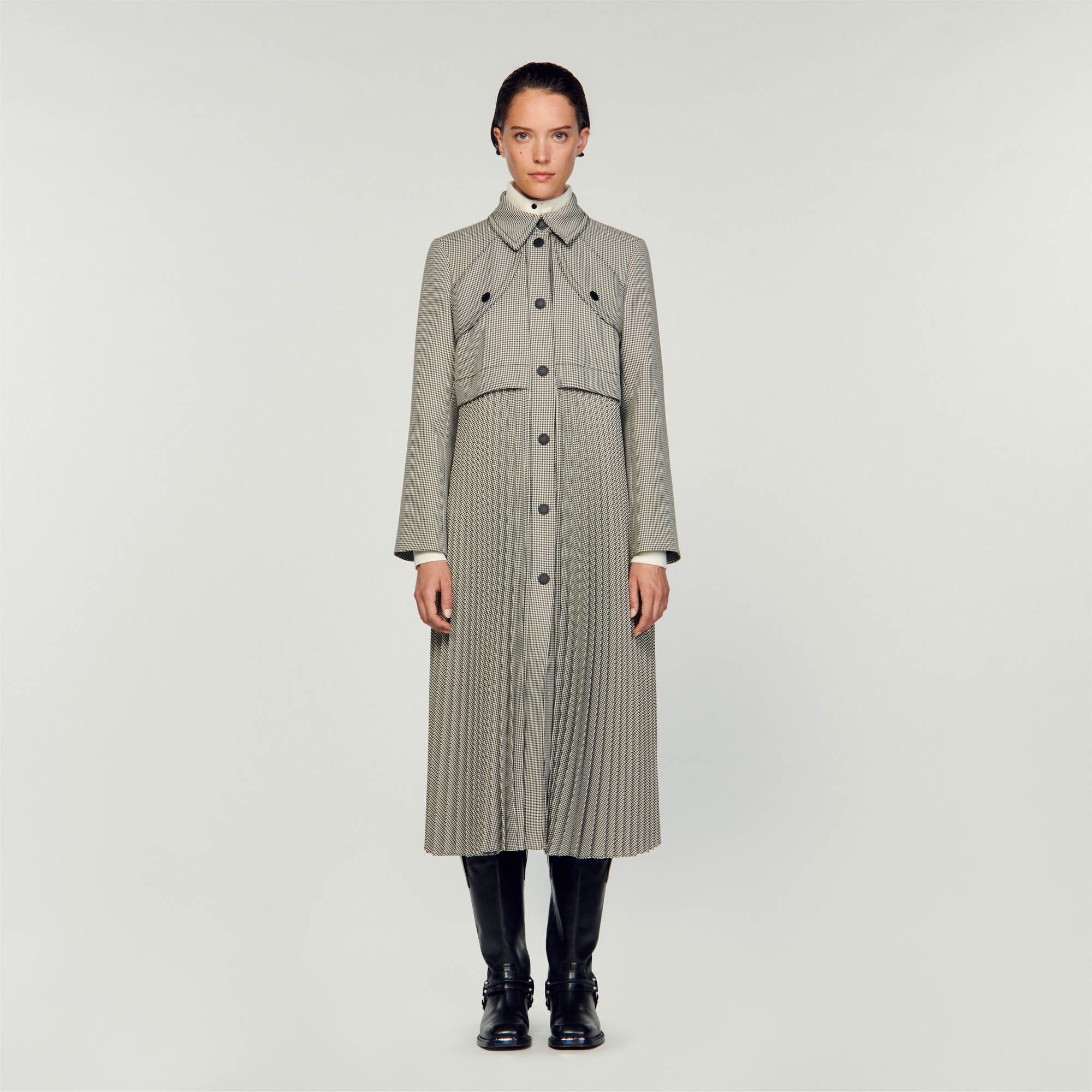 HOUNDSTOOTH TRENCH COAT - 3
