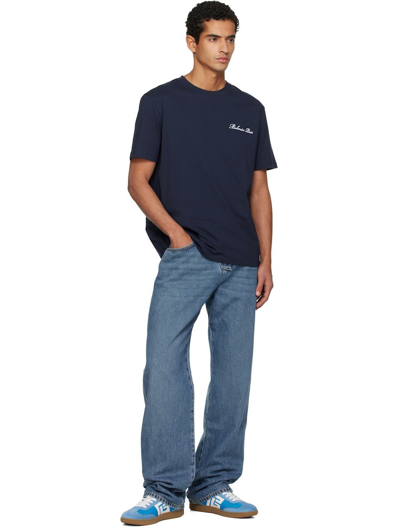 Balmain Navy Embroidered 'Balmain' Signature T-shirt outlook