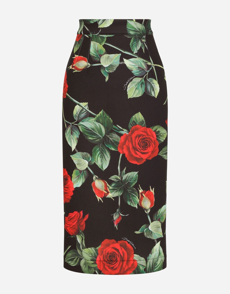 Rose-print technical jersey midi skirt - 3