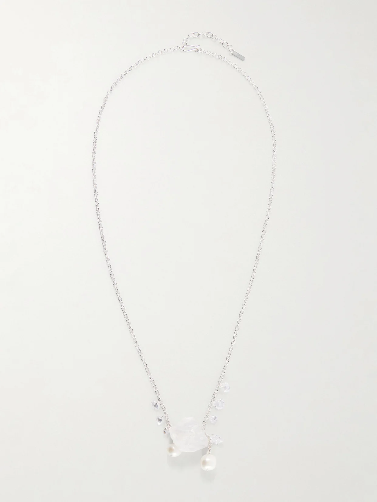 Pendulum Recycled Silver, Cubic Zirconia, Crystal And Pearl Necklace - 1