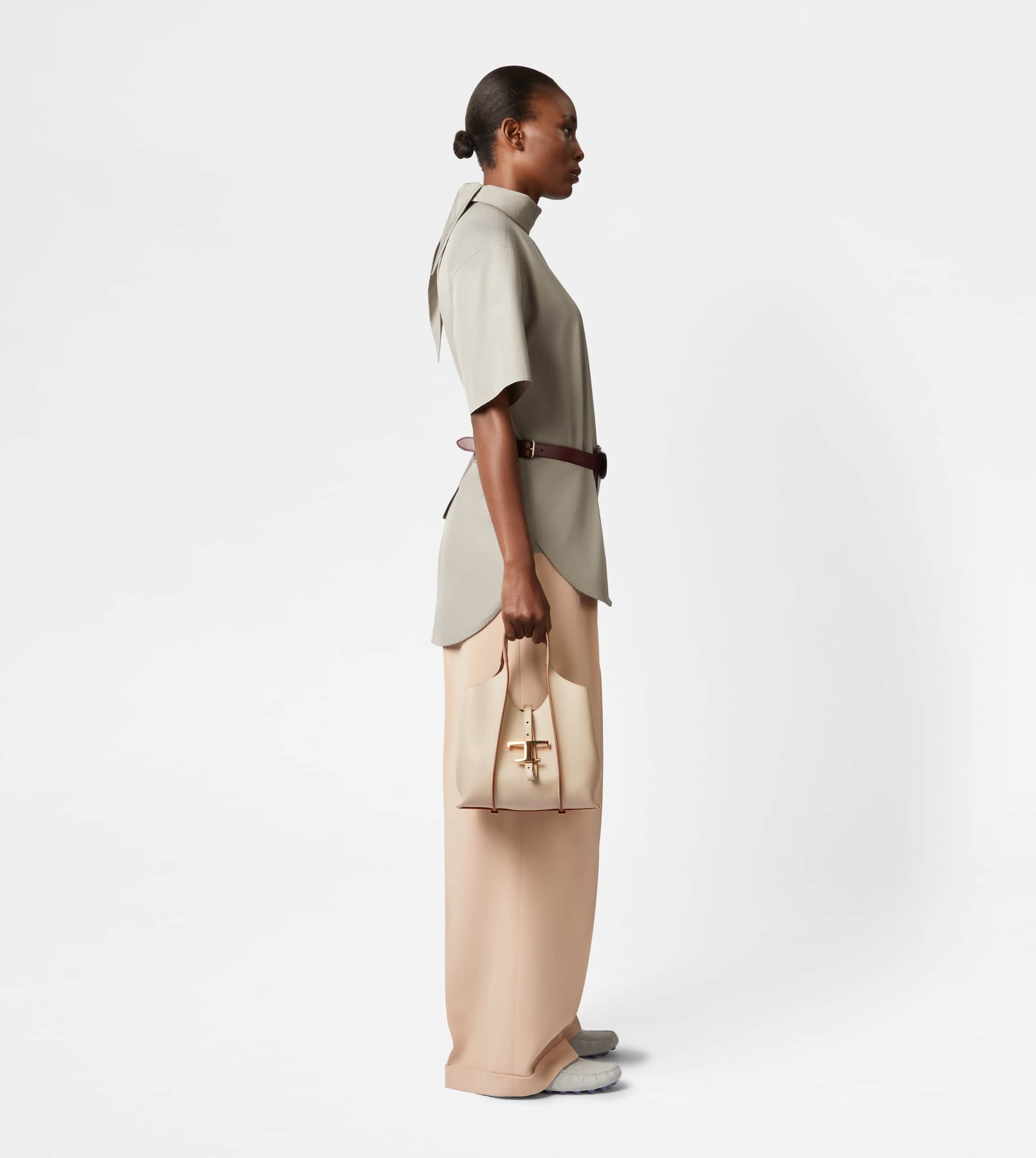 Tod's T TIMELESS SHOPPING BAG IN LEATHER MINI - BEIGE