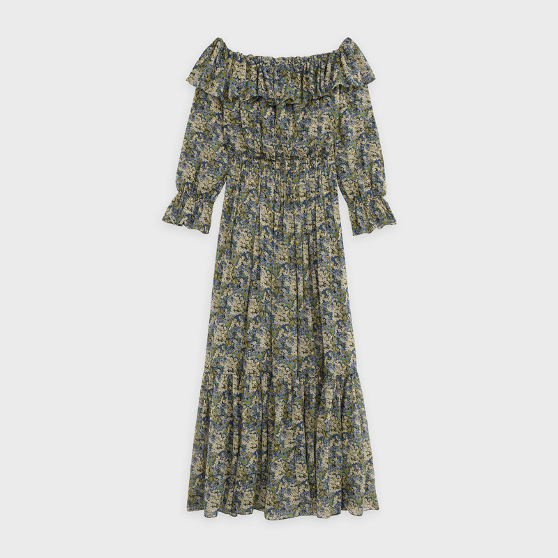 CELINE OFF-THE-SHOULDER DRESS IN PRINTED SILK LAMÉ outlook