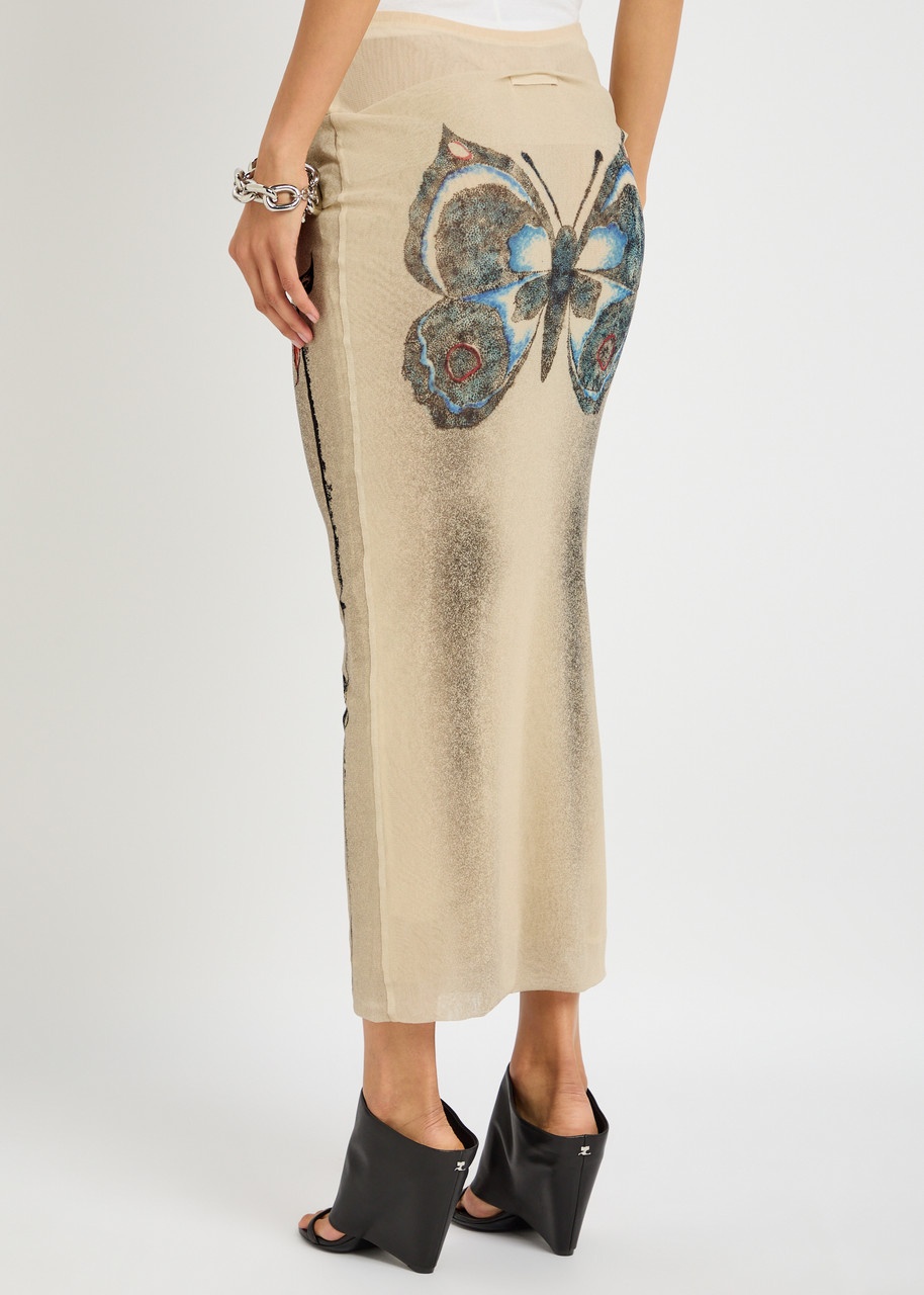 Jean Paul Gaultier Printed Sheer Stretch-tulle Midi Skirt - 3