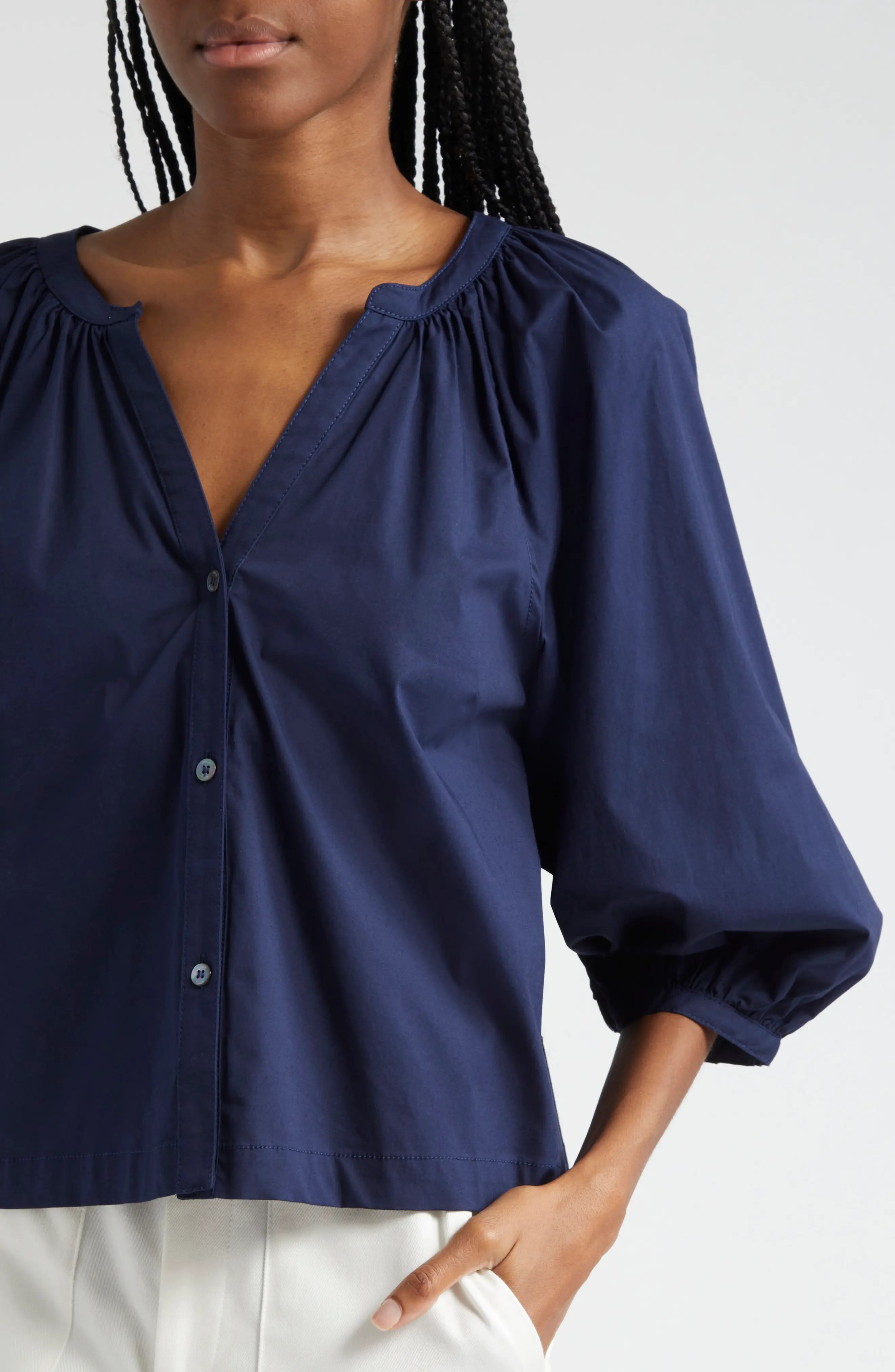 New Dill Stretch Cotton Button-Up Blouse - 4