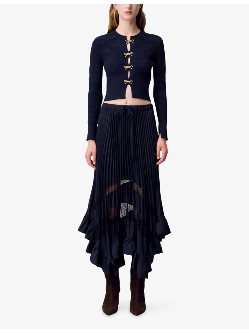 Claudie Pierlot Pleated Elasticated-Waist Woven Midi Skirt outlook