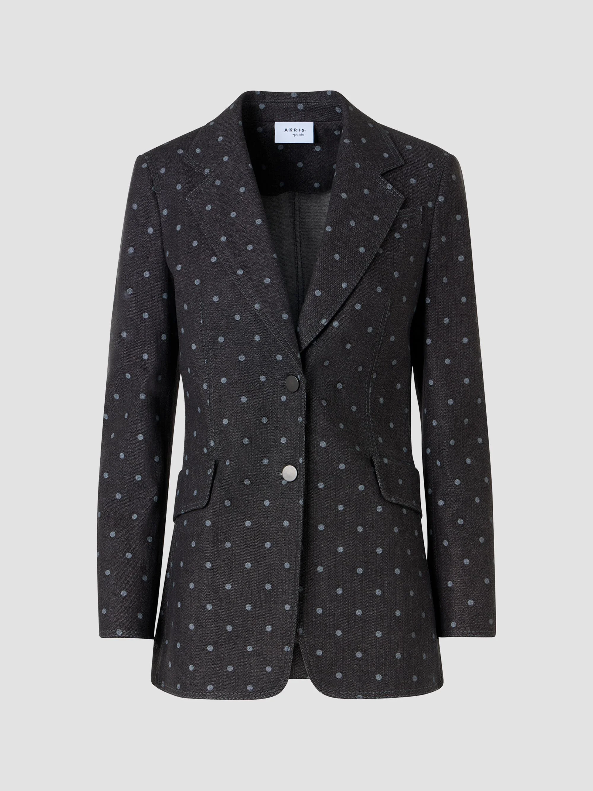 Women's Polka Dot Denim Blazer - Black Denim - 1
