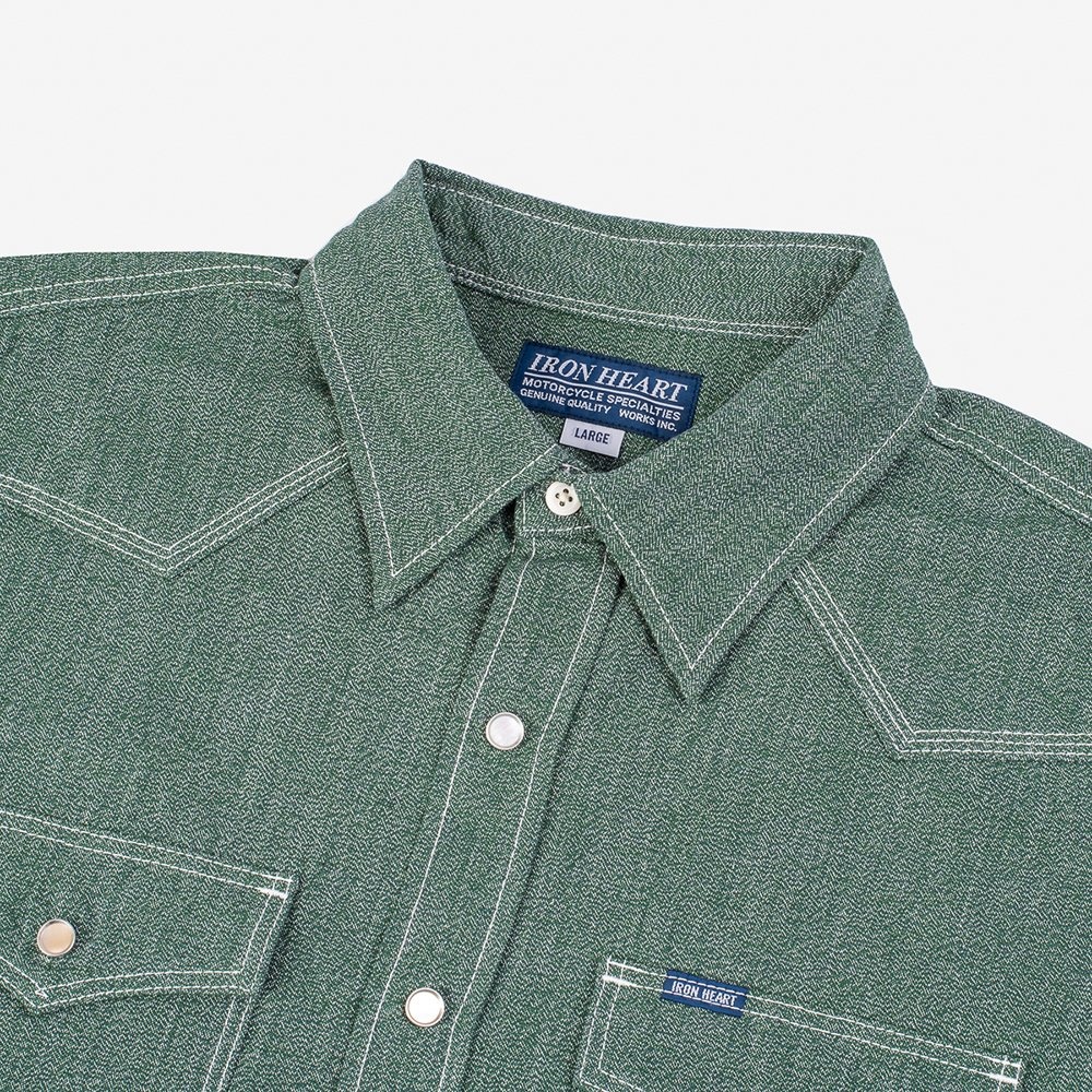 IHSH-289-GRN 10oz Mock Twist Selvedge Chambray Western Shirt - Green - 5