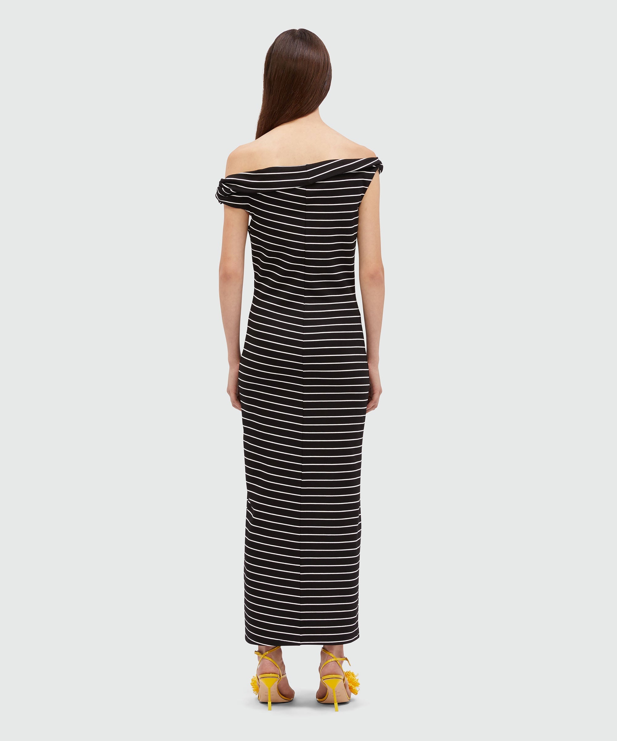 Midi dress in black jersey with white stripes - 3